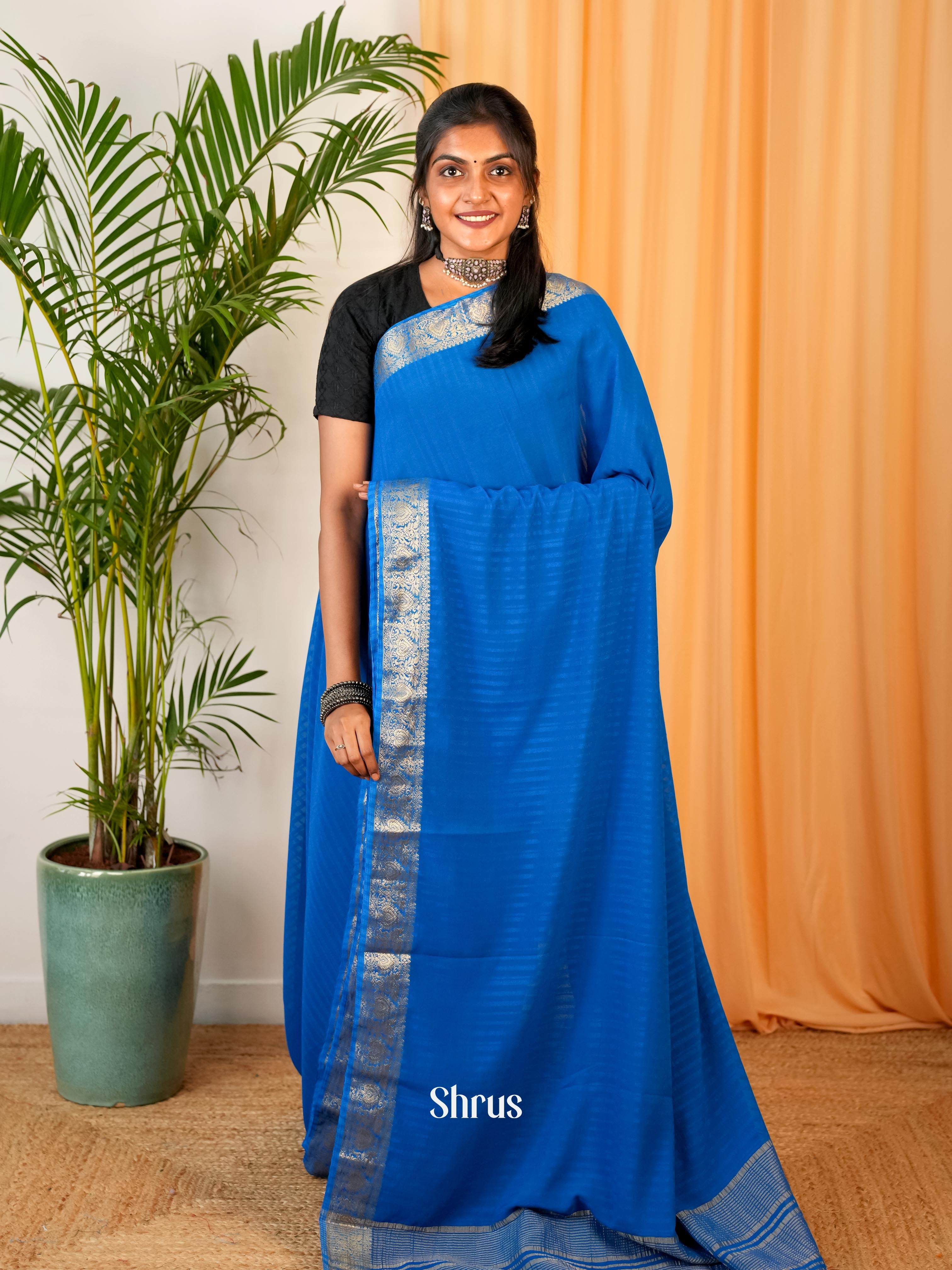 Blue - Semi Mysoresilk Saree