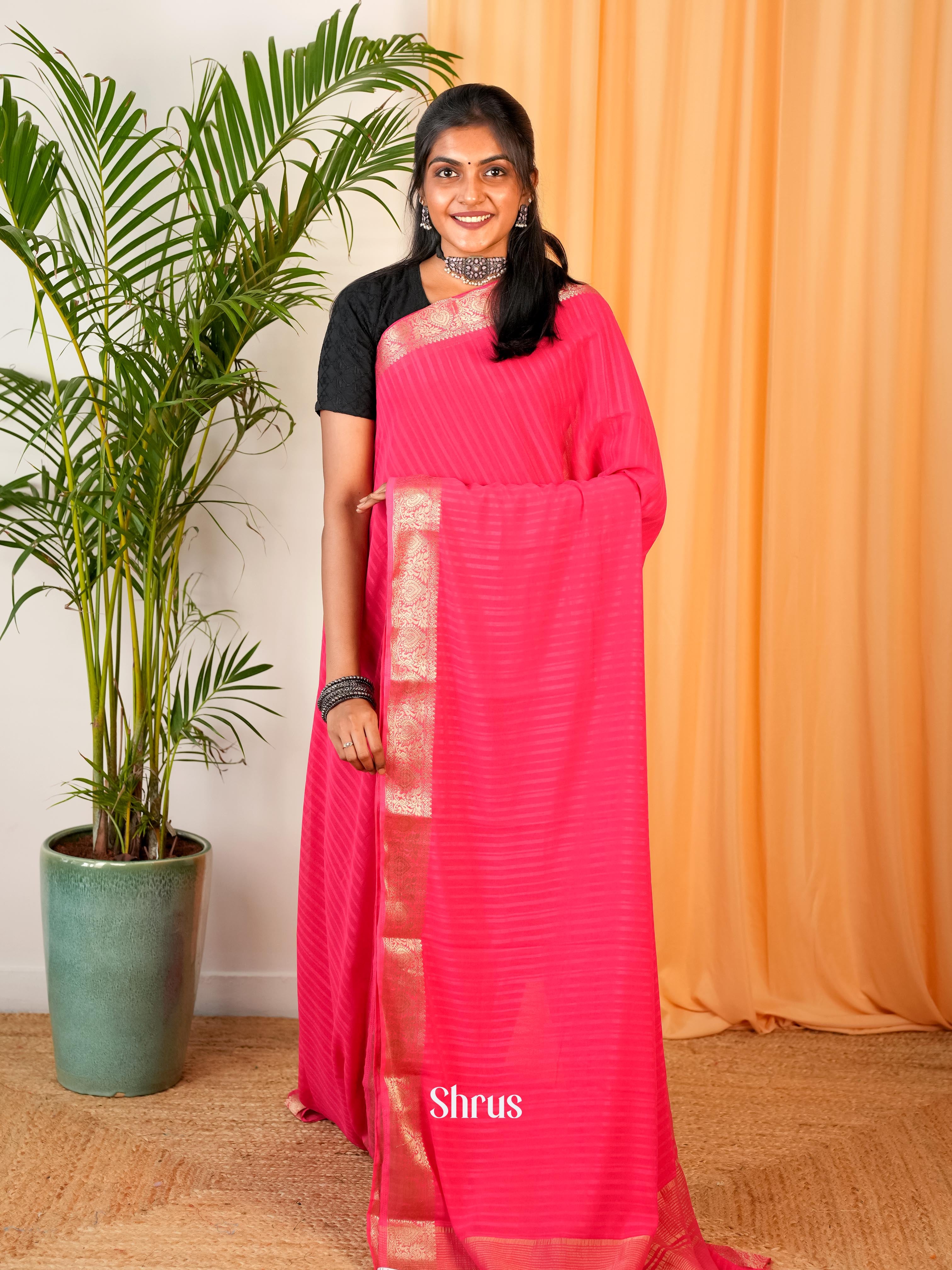 Pink - Semi Mysoresilk Saree