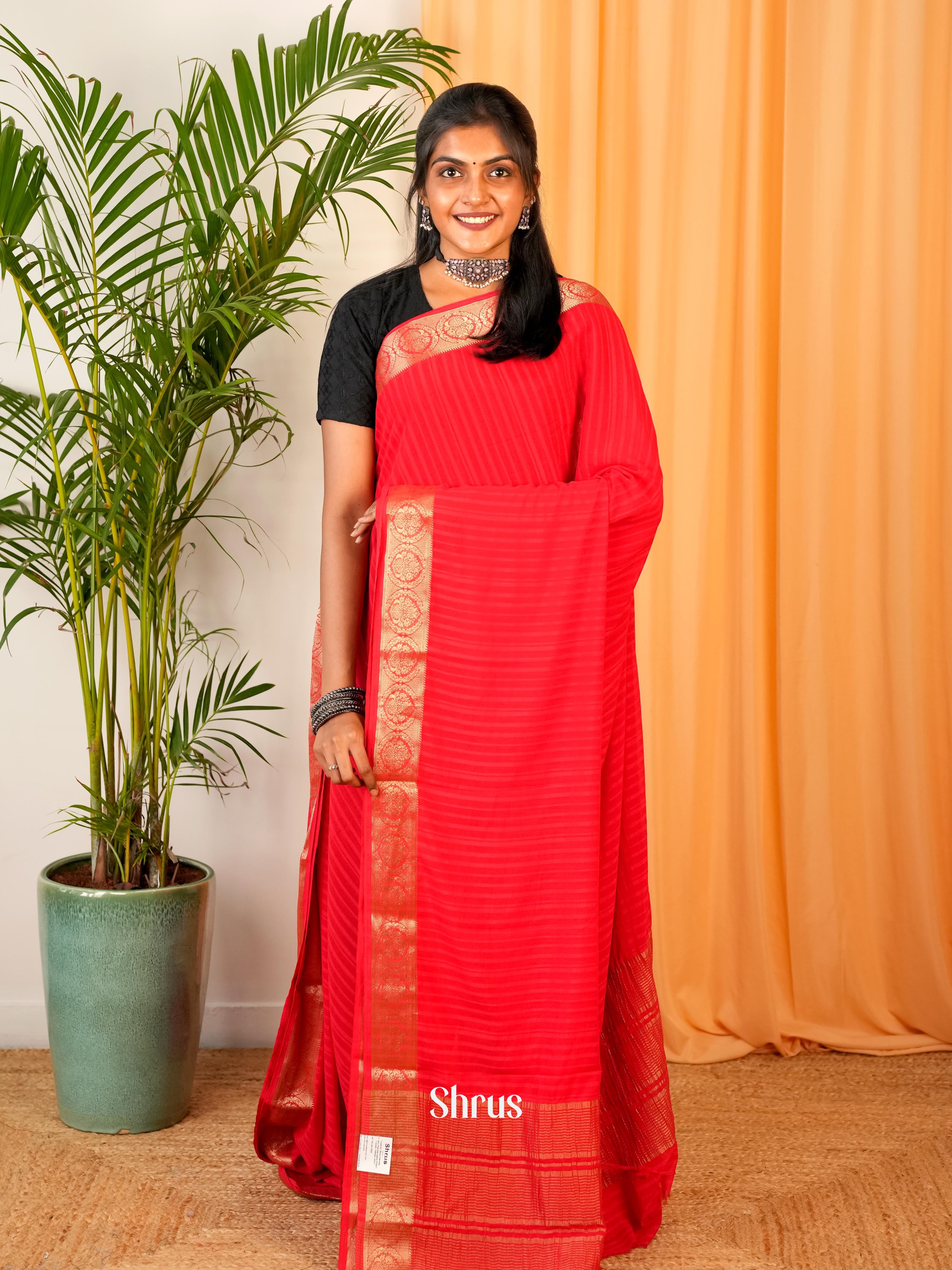 Red - Semi Mysoresilk Saree