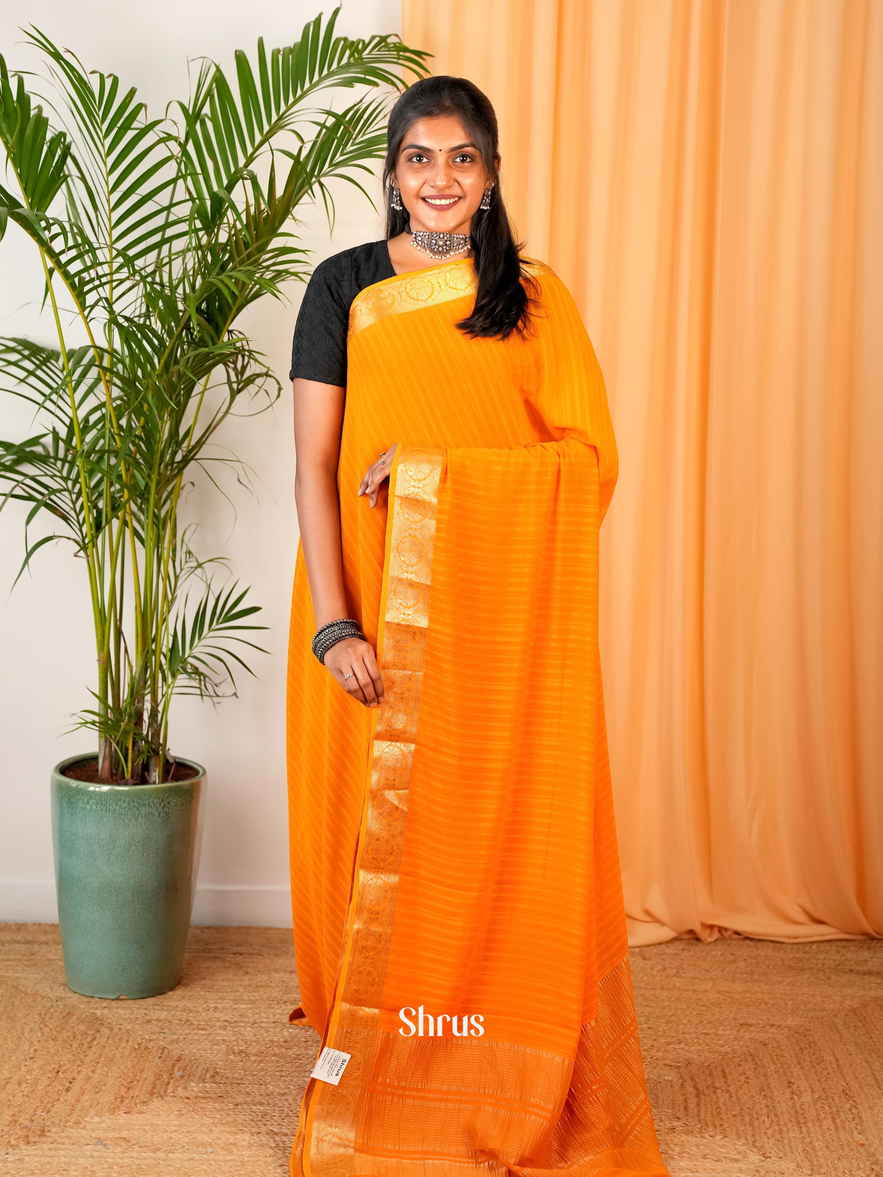 Orange - Semi Mysoresilk Saree