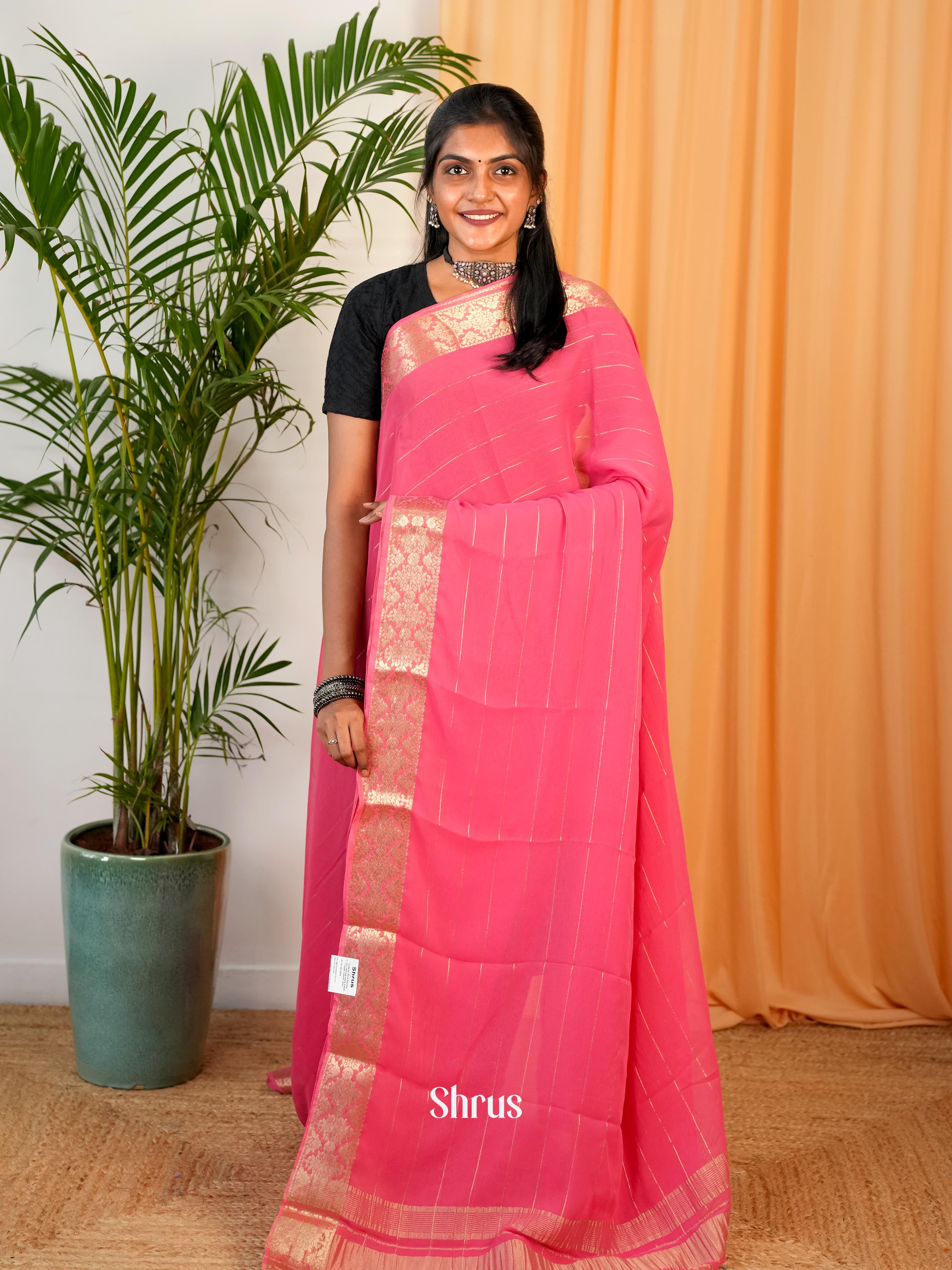 Pink - Semi Mysoresilk Saree