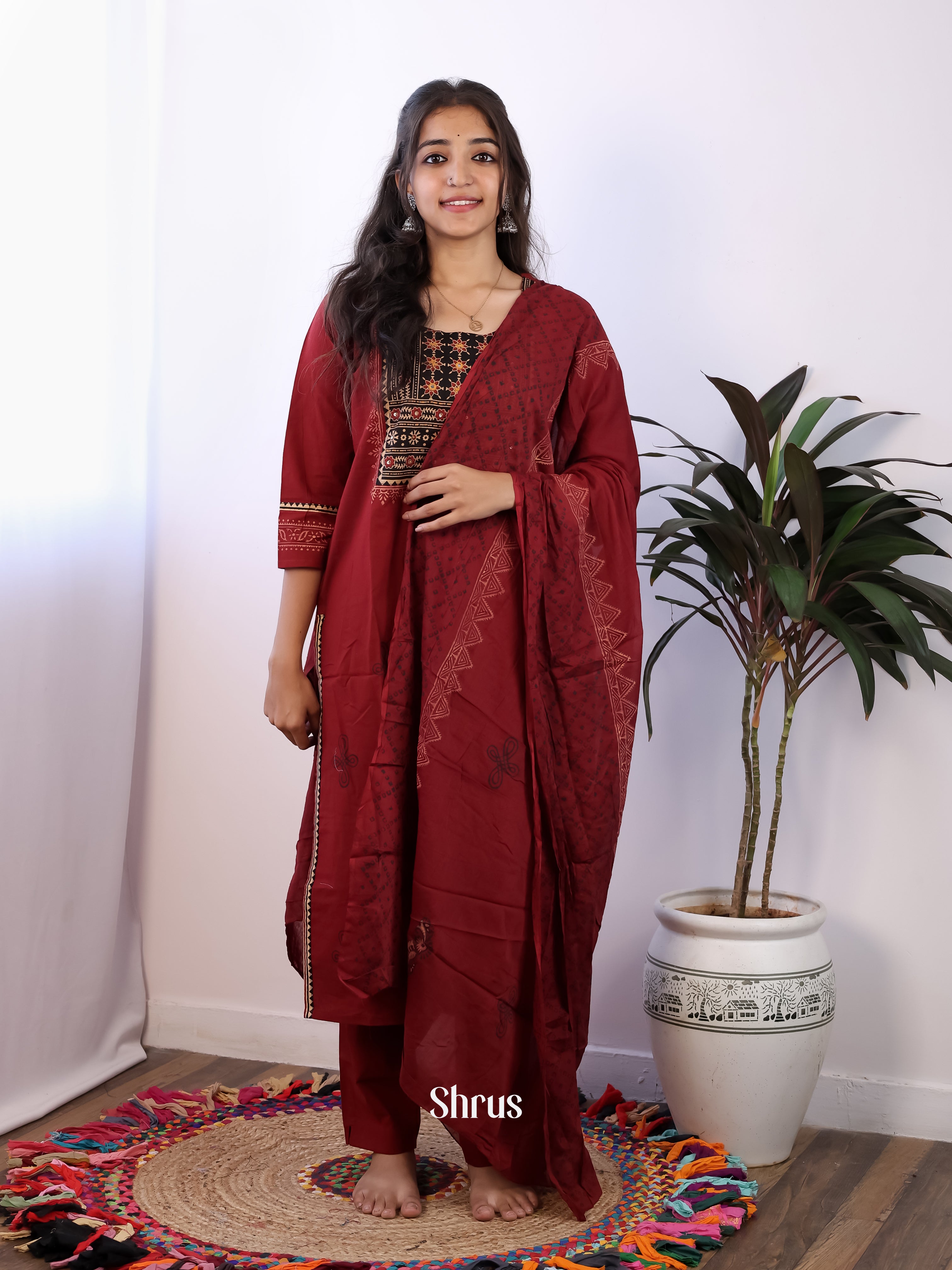 Maroon - 3pc Readymade Suits