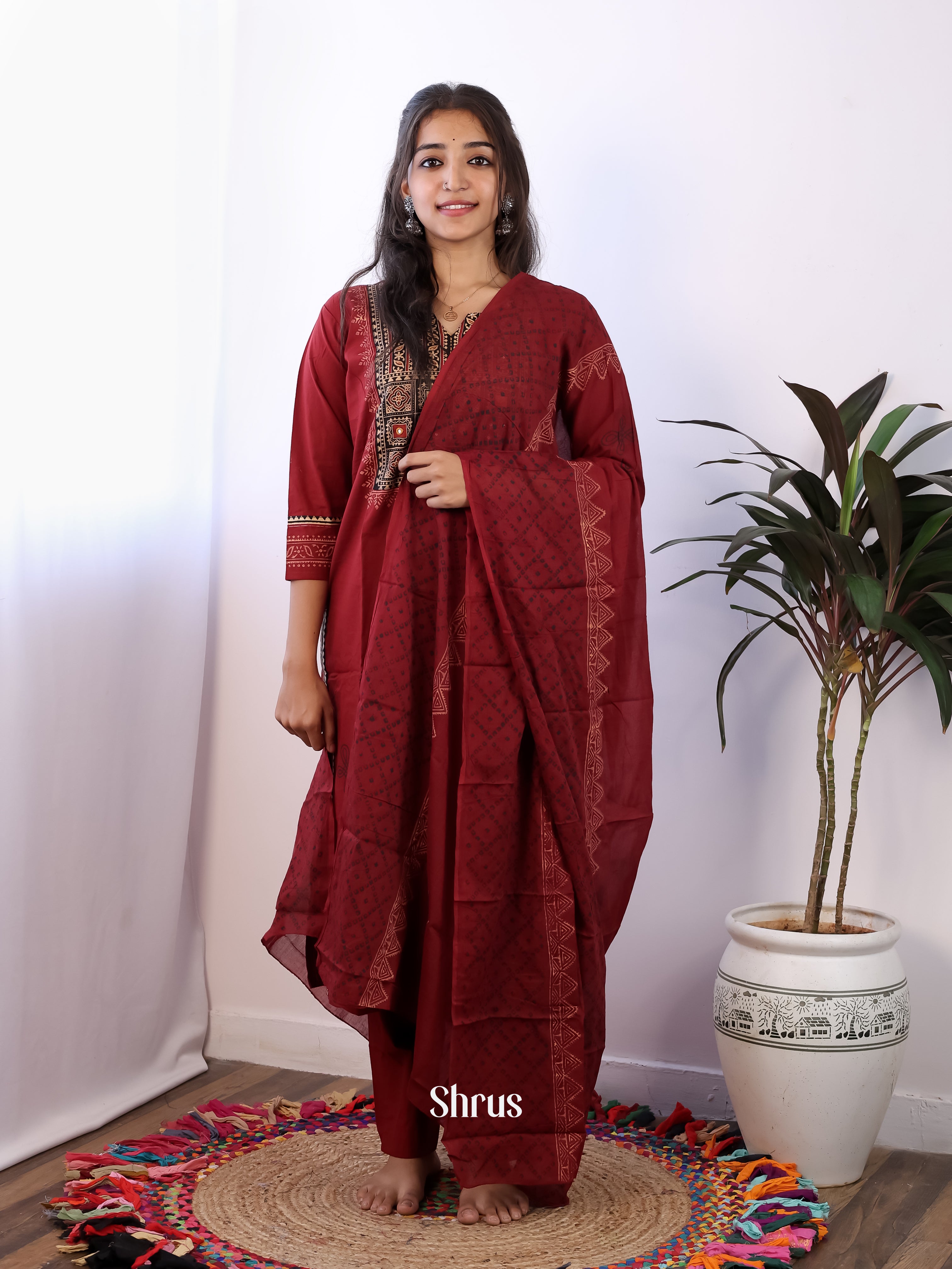 Maroon - 3pc CottonReadymade Suits