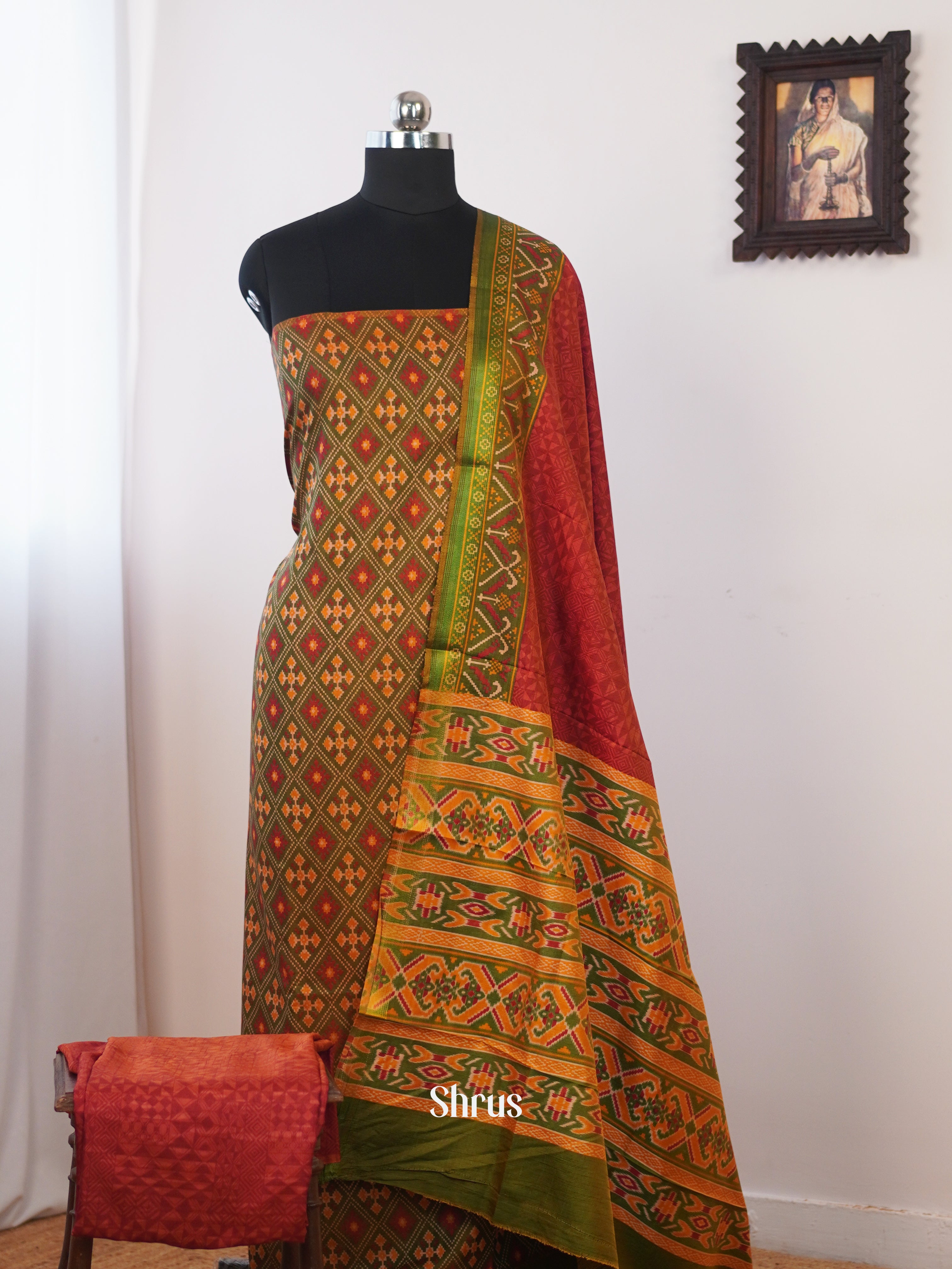 Green & Red - semi patola salwar