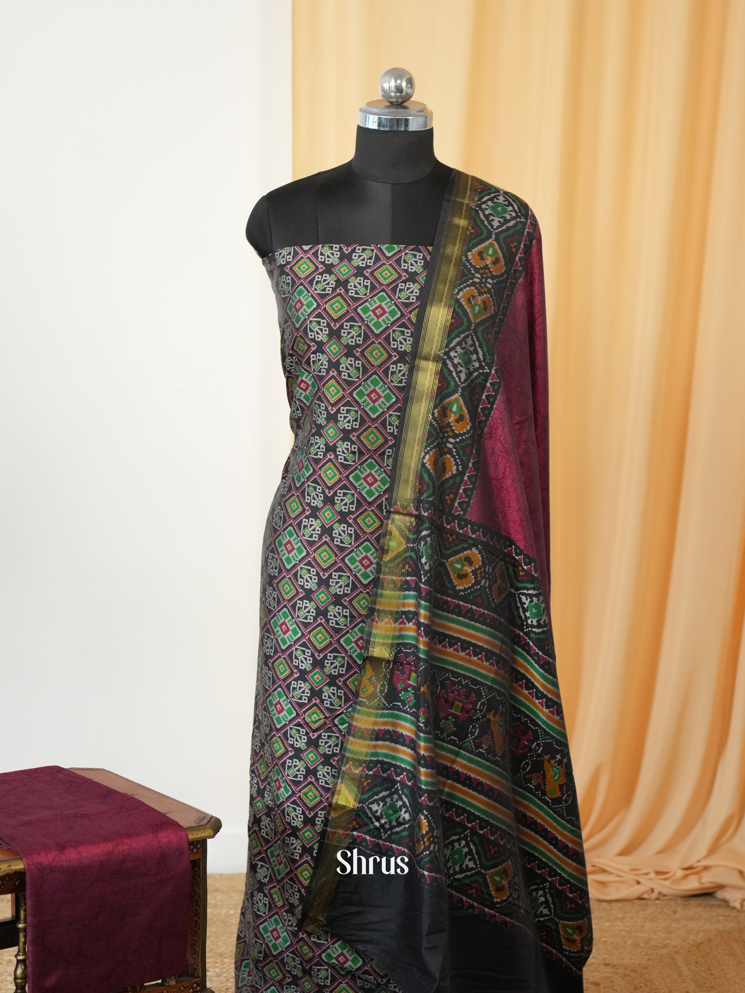 Black & Maroon - semi patola salwar