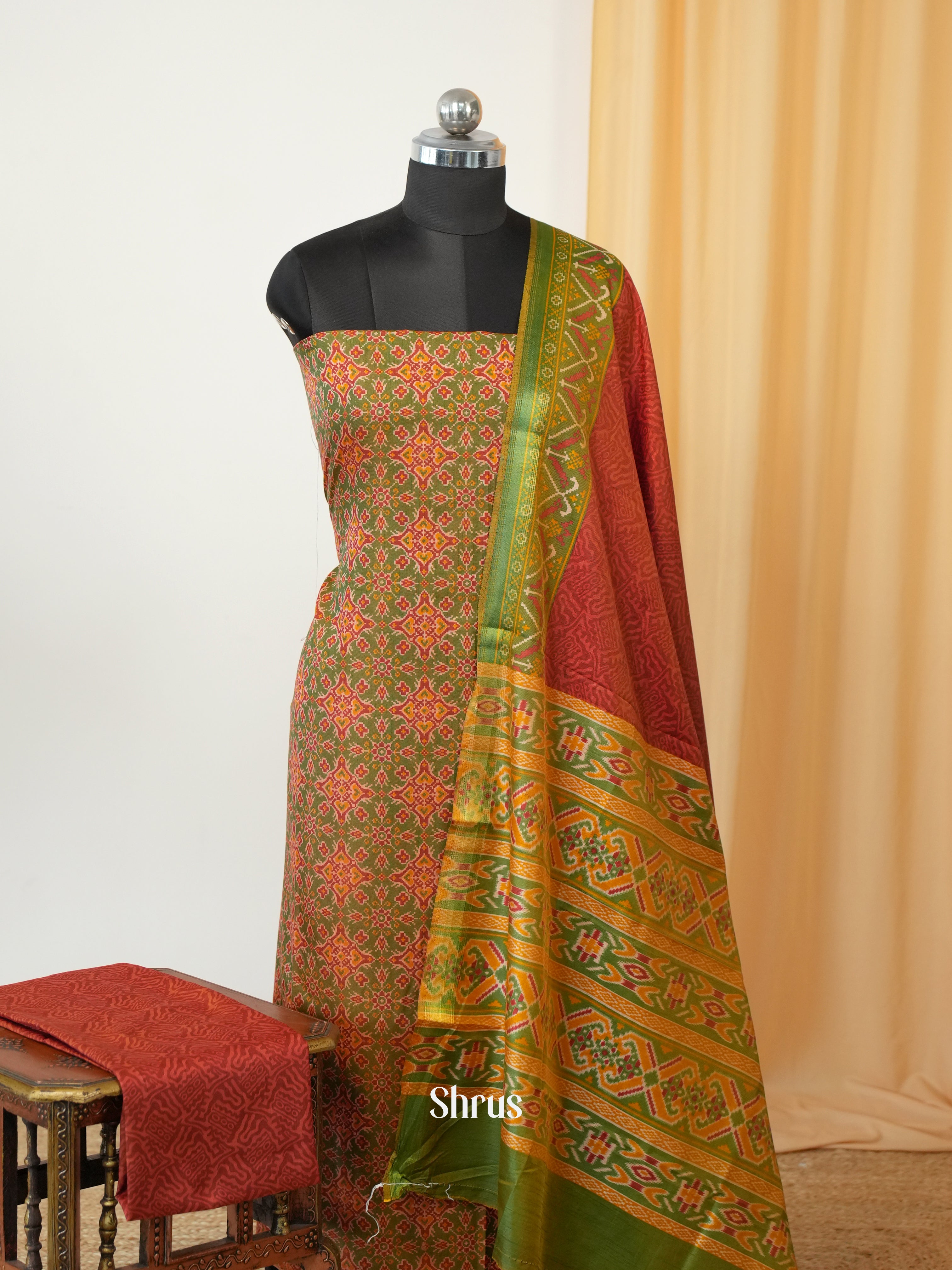 Green & Red- semi patola salwar