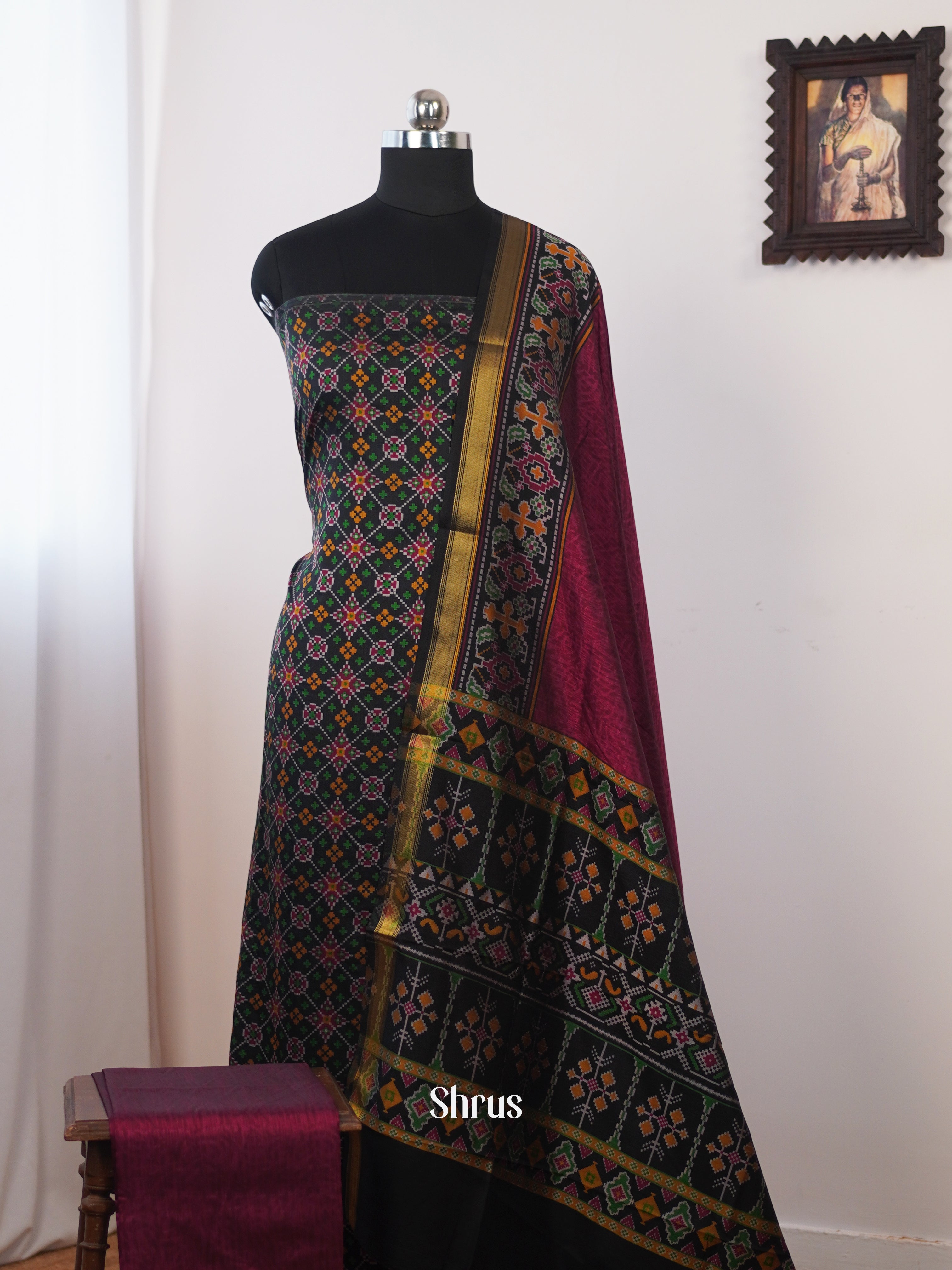 Black &  Maroon - semi patola salwar