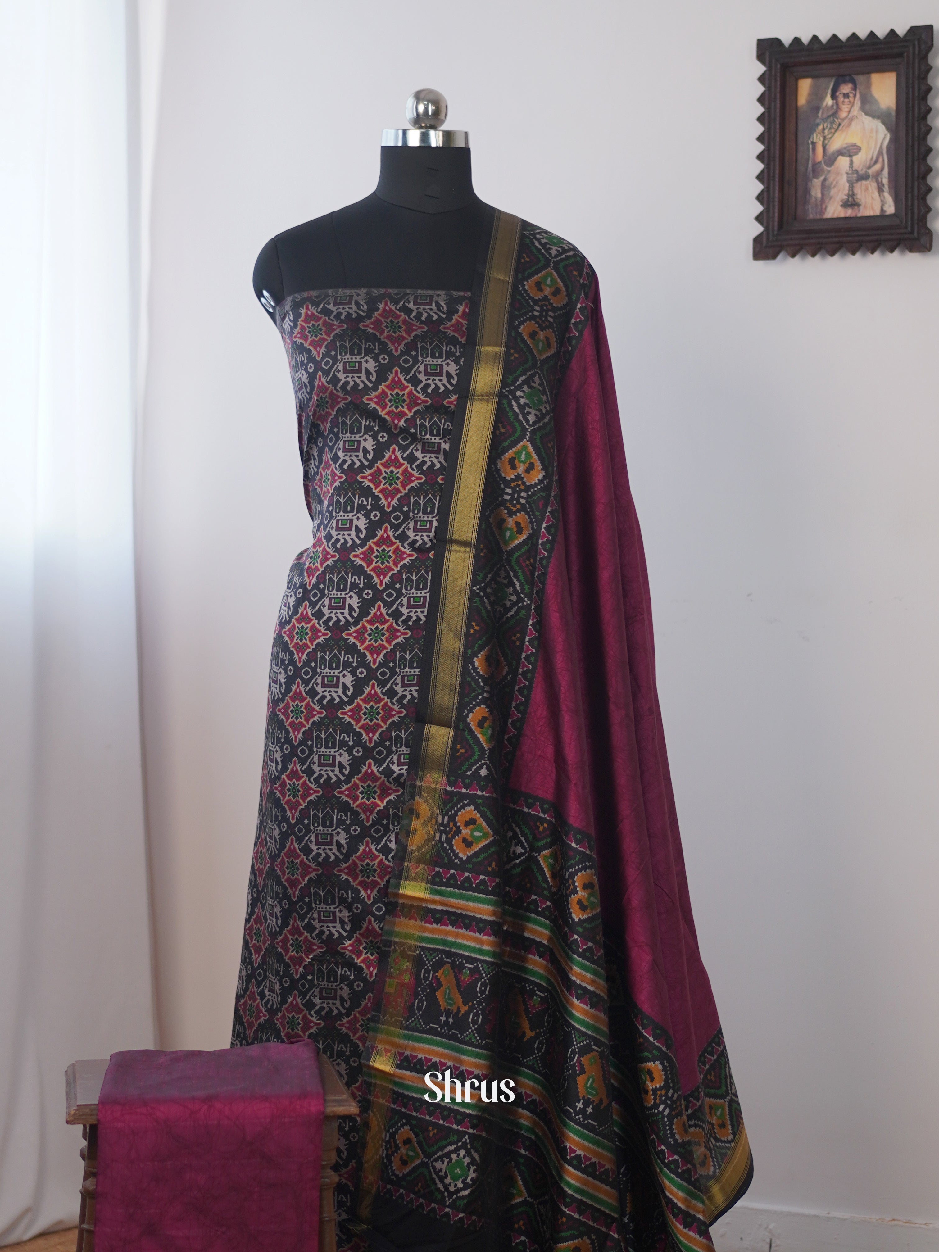 Black & Maroon - semi patola salwar