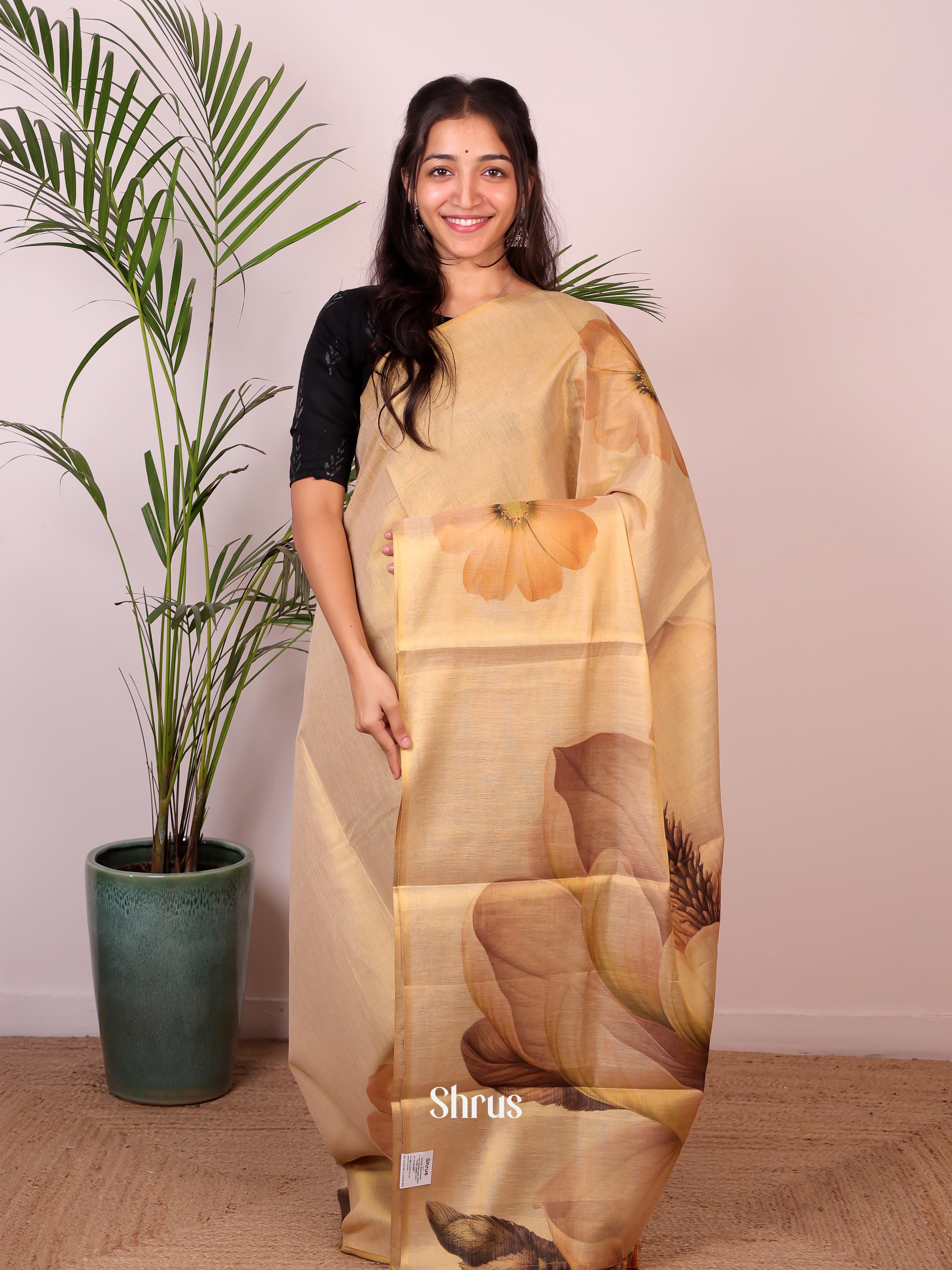 Gold & Mustard - Semi Jute Saree - Shop on Shrus.com