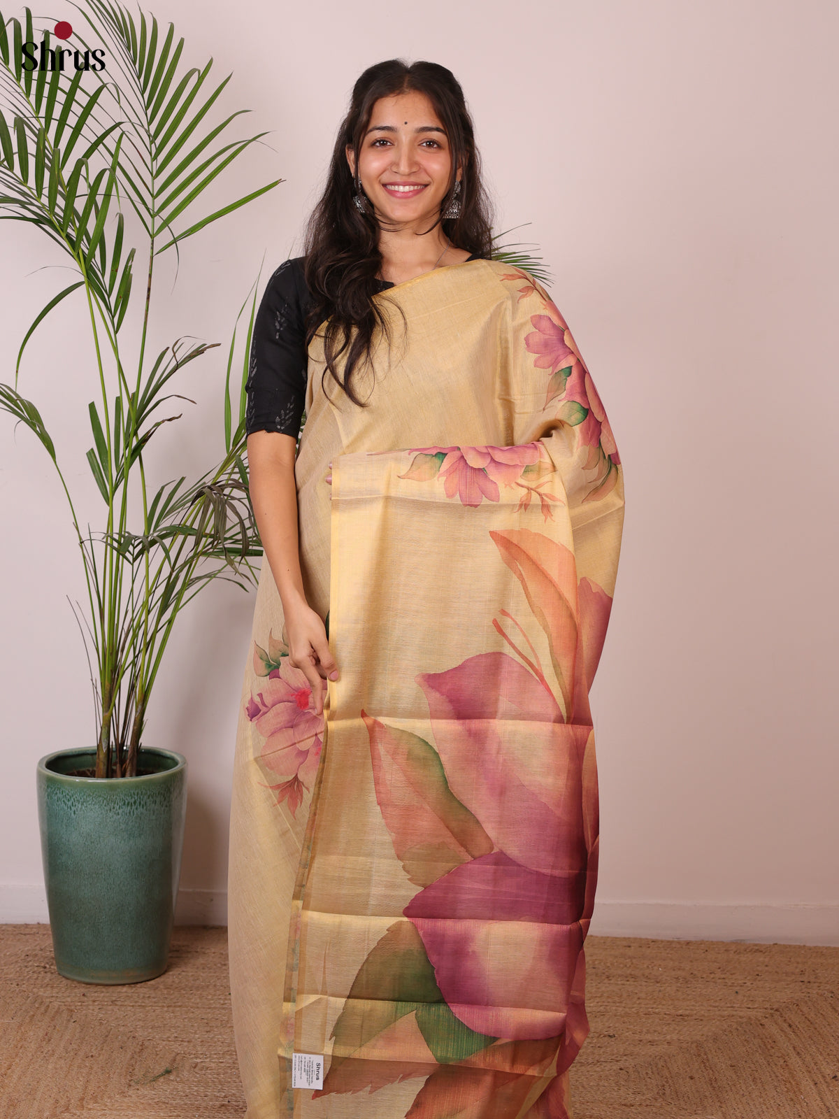 Gold & Purple - Semi Jute Saree - Shop on Shrus.com