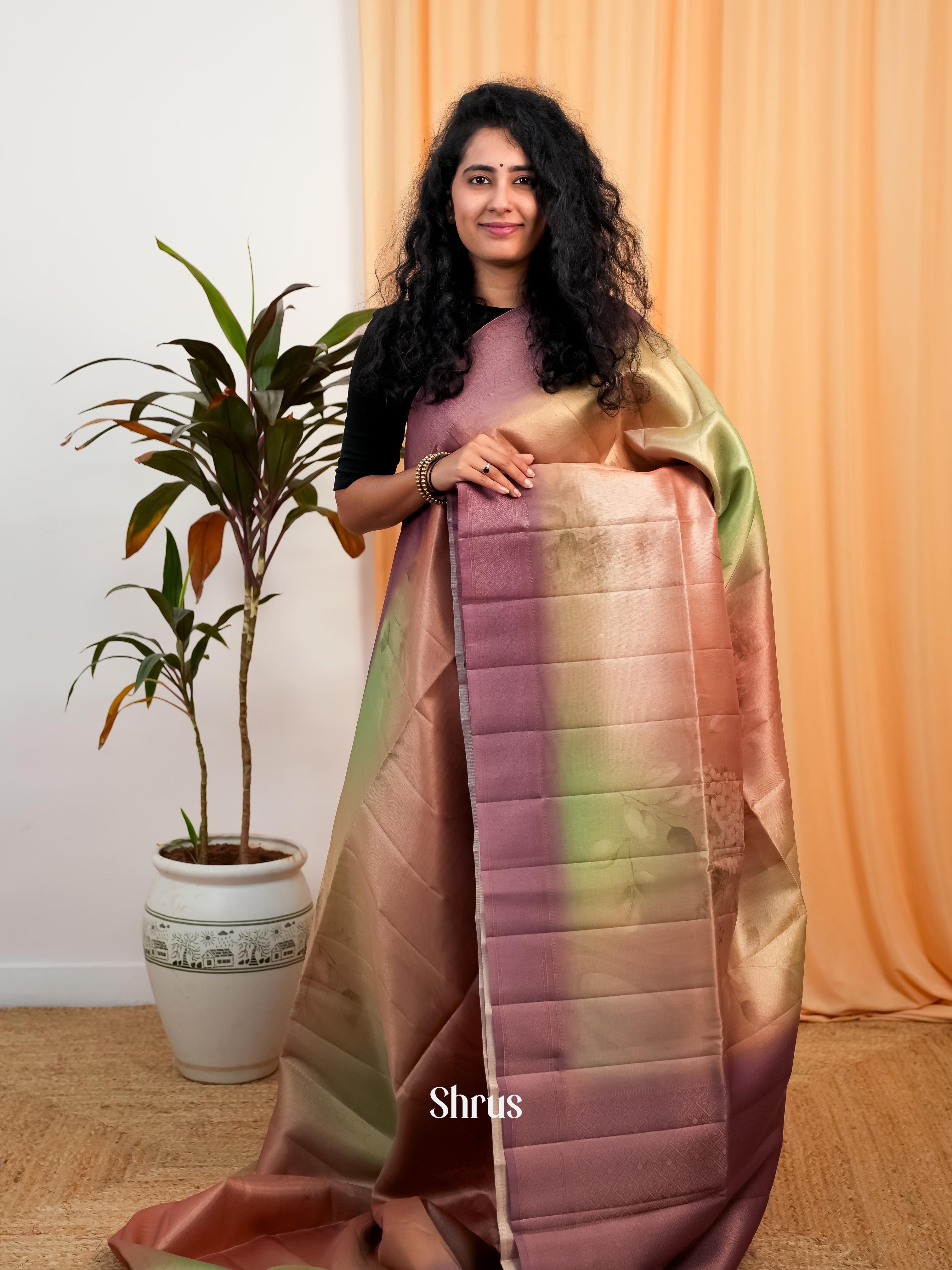 Green & Brown  - Moonga Saree