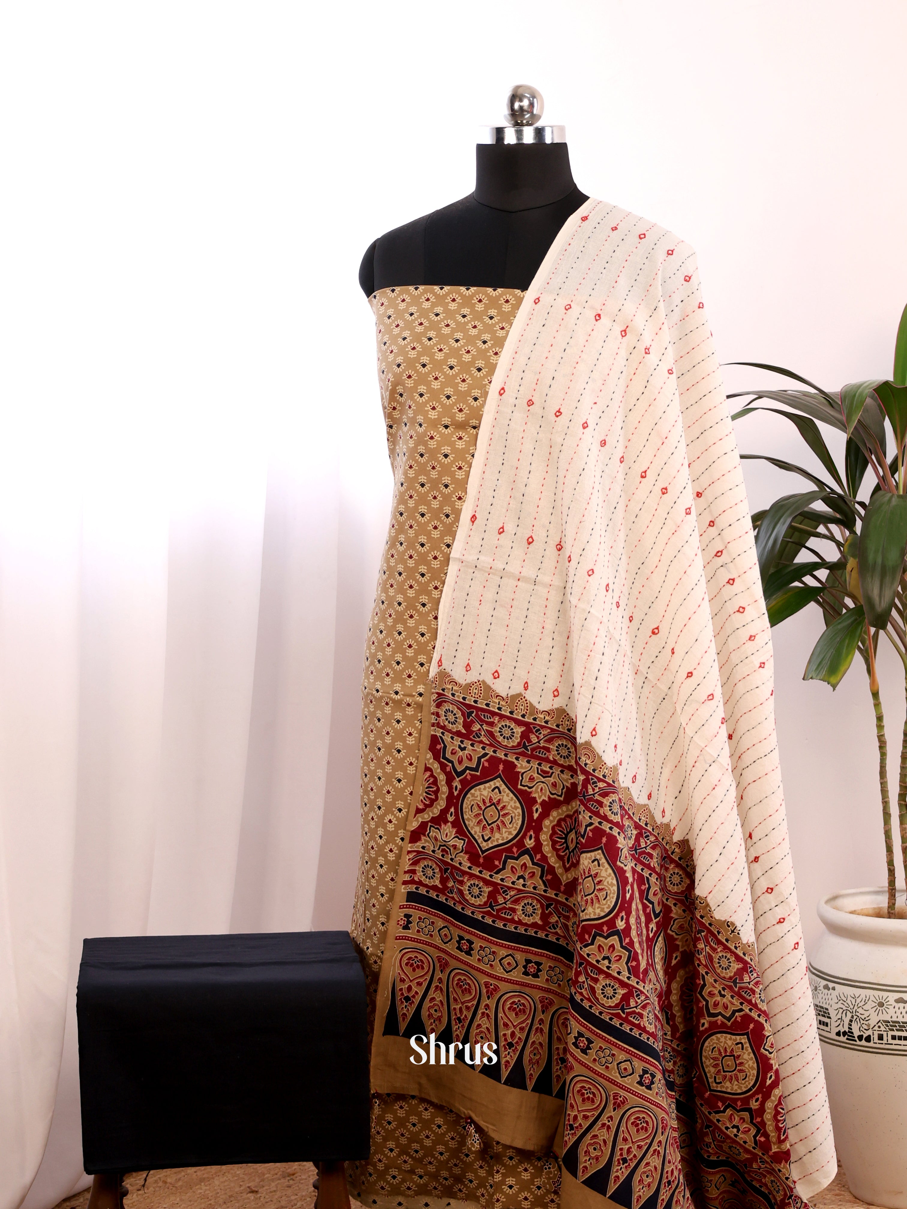 Beige & Black - Ajrakh Salwar