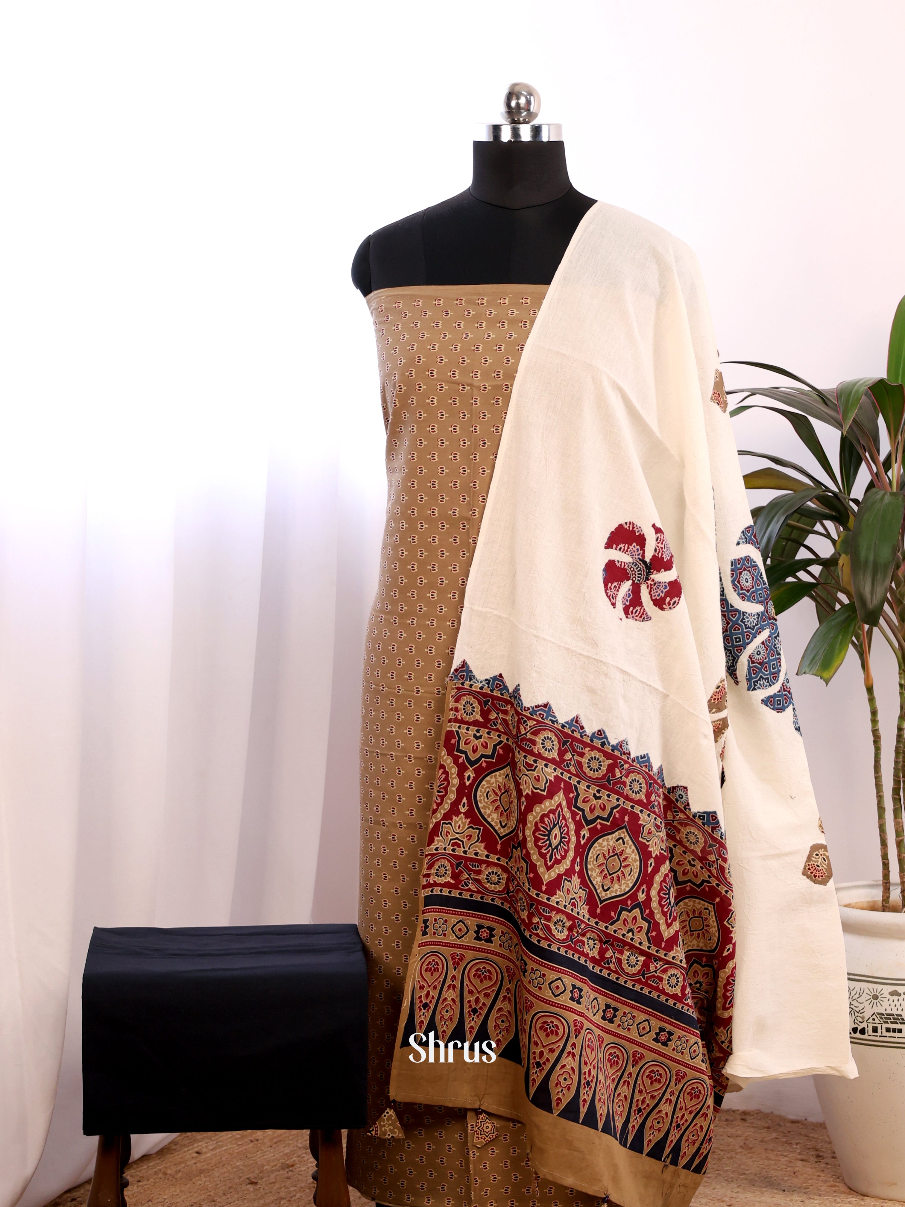 Beige & Black - Ajrakh Salwar