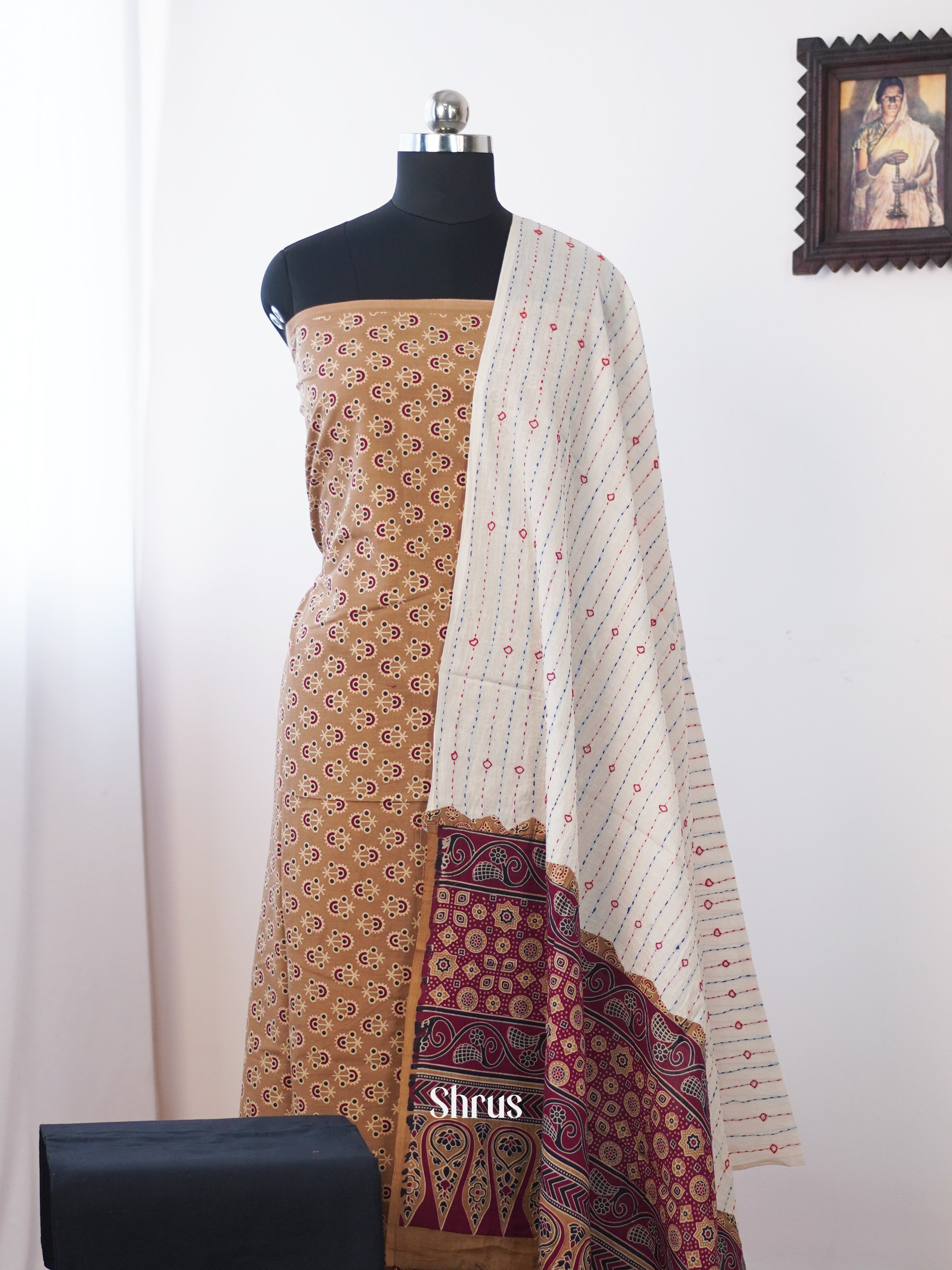 Beige & Black - Ajrakh Salwar