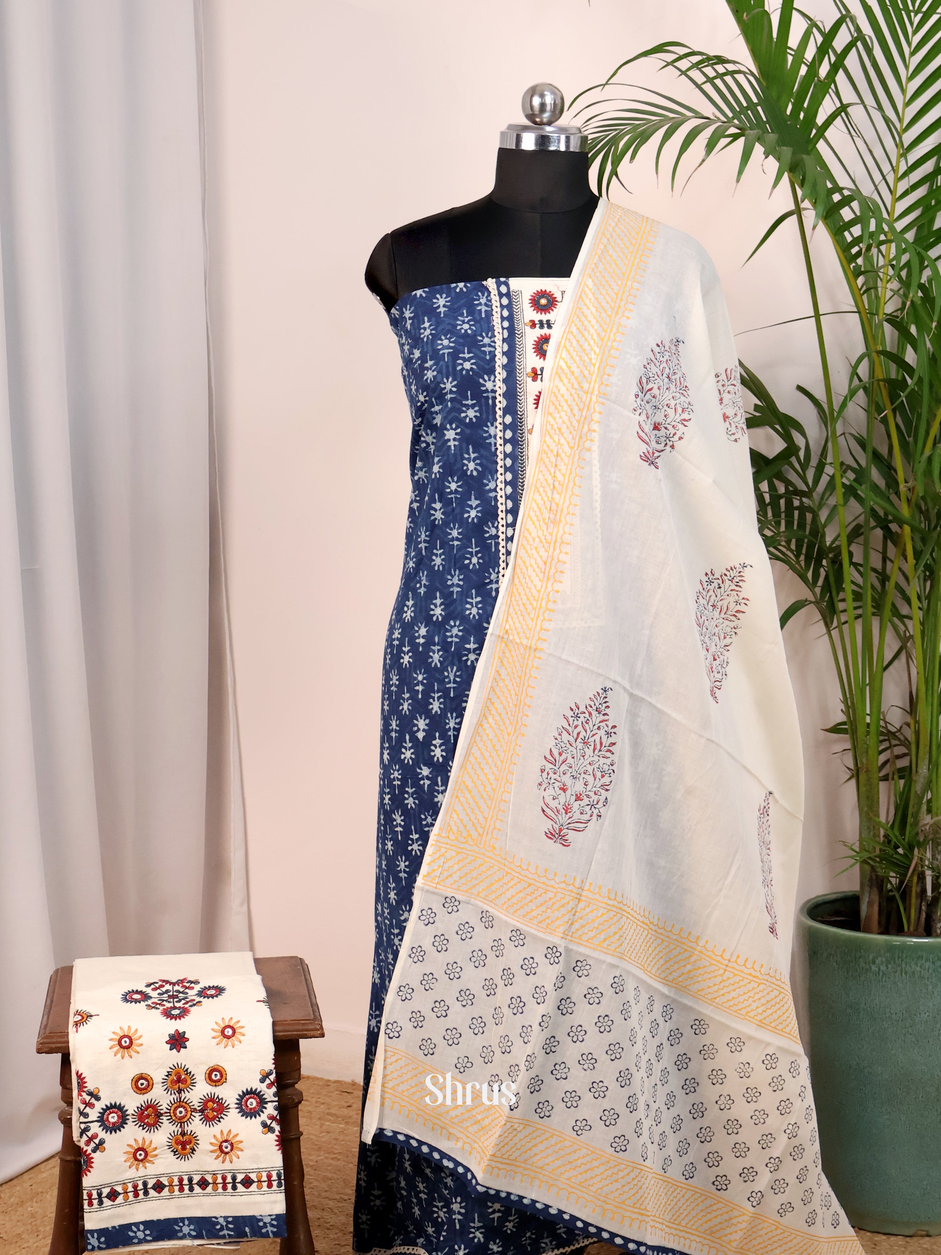 Blue & Cream - Cotton salwar