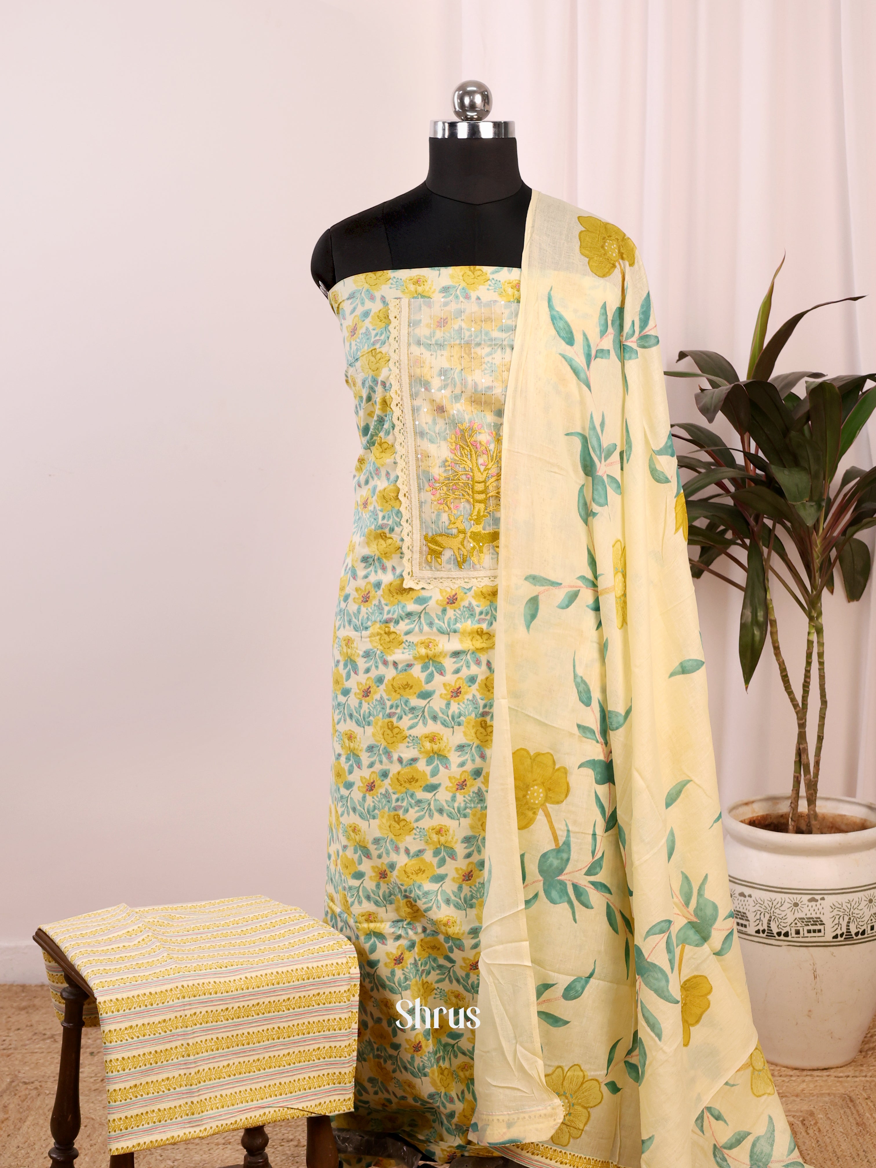 Yellow & Blue - Cotton salwar