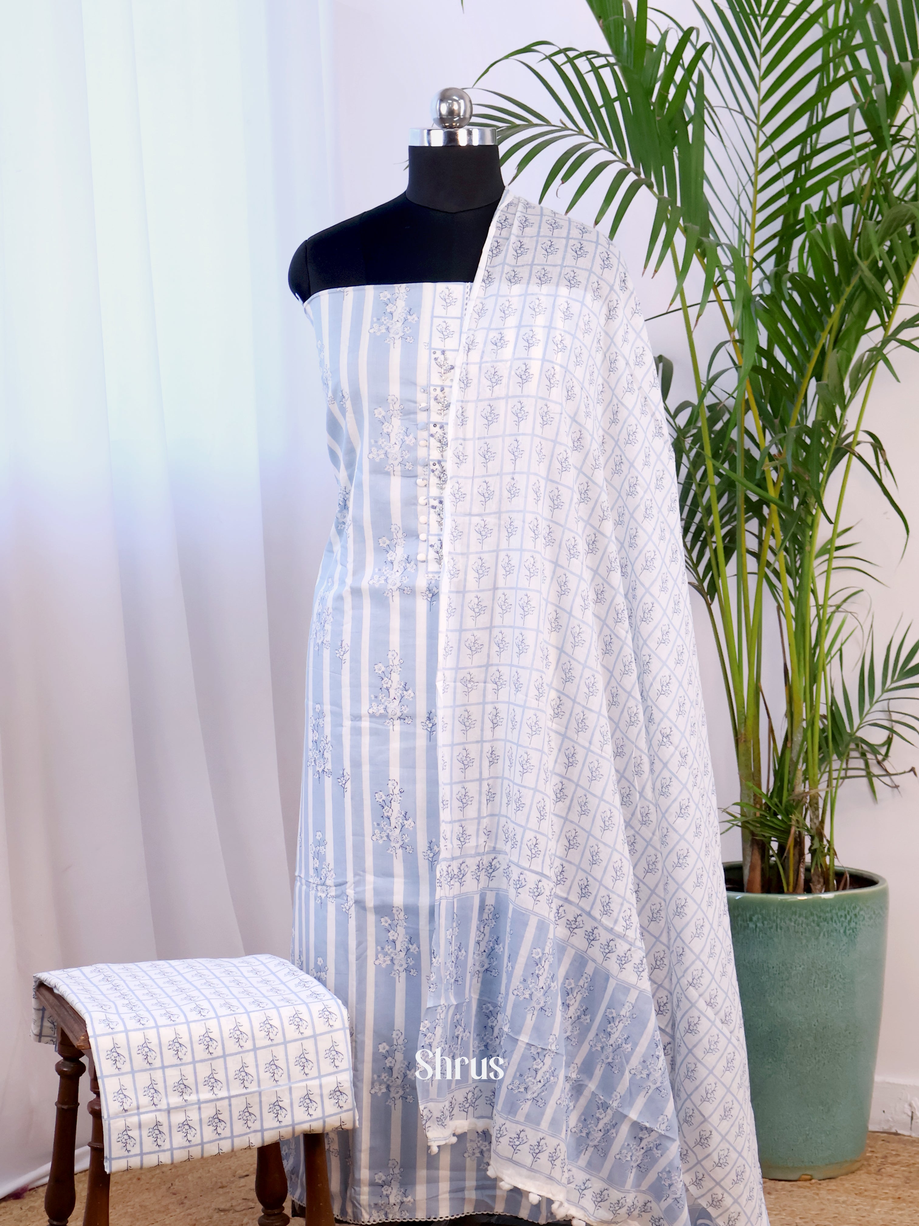 White & Blue - Cotton salwar