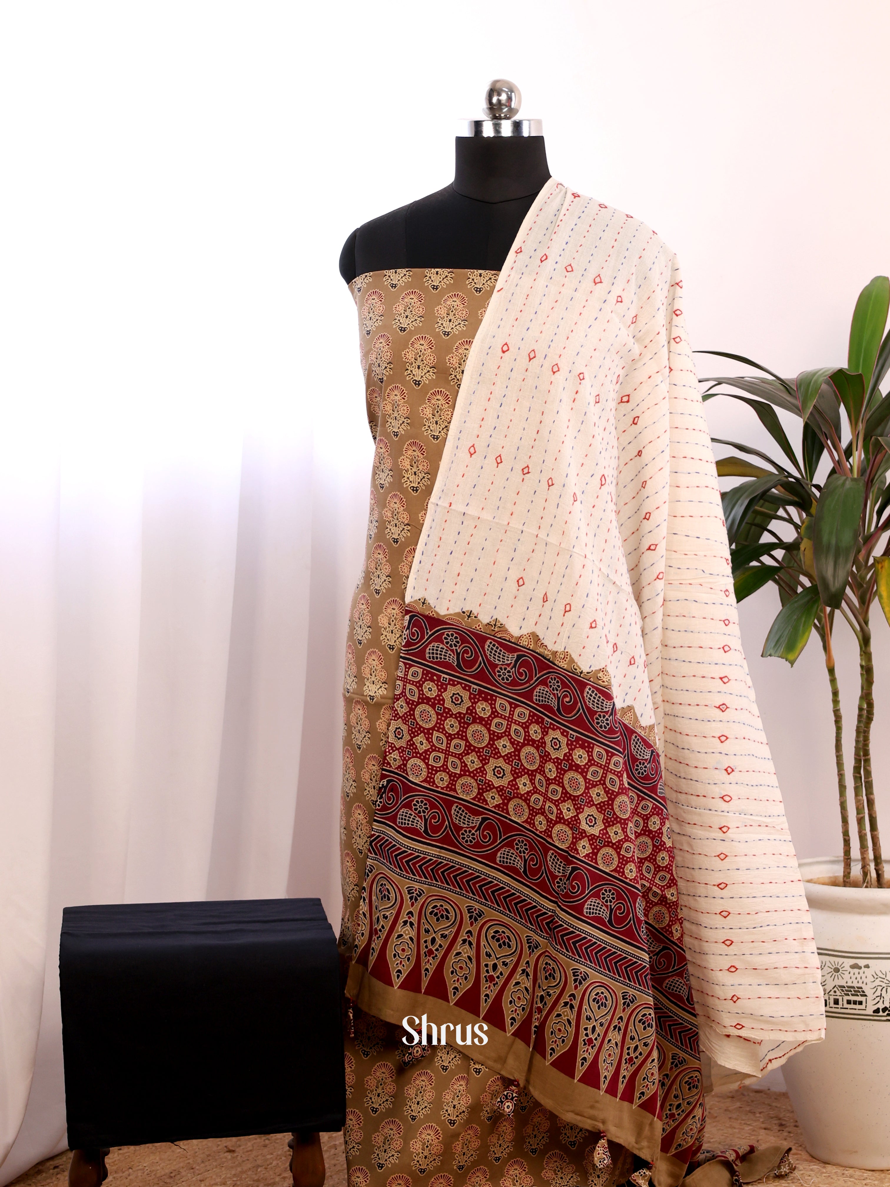 Beige & Black - Ajrakh Salwar