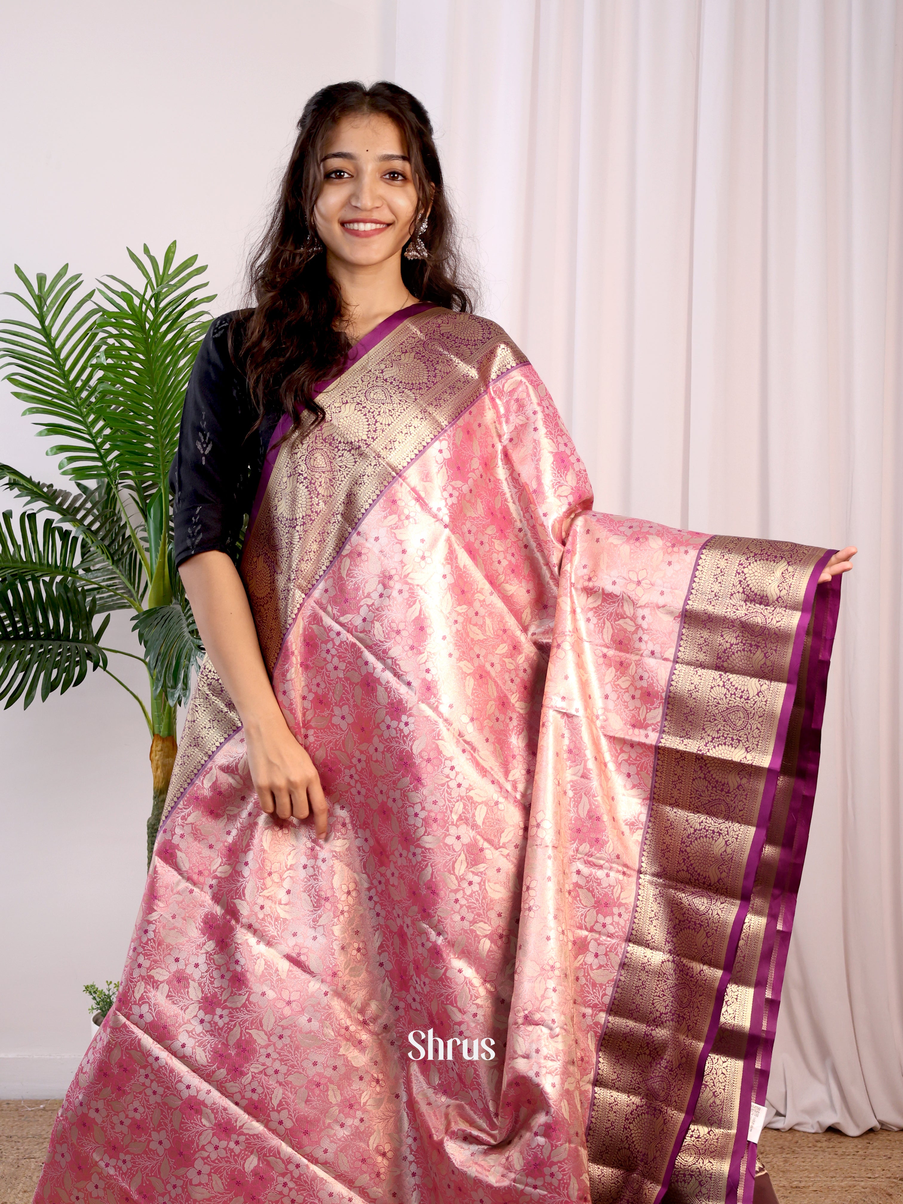 Pink & Purple - Kanchipuram-halfpure Saree