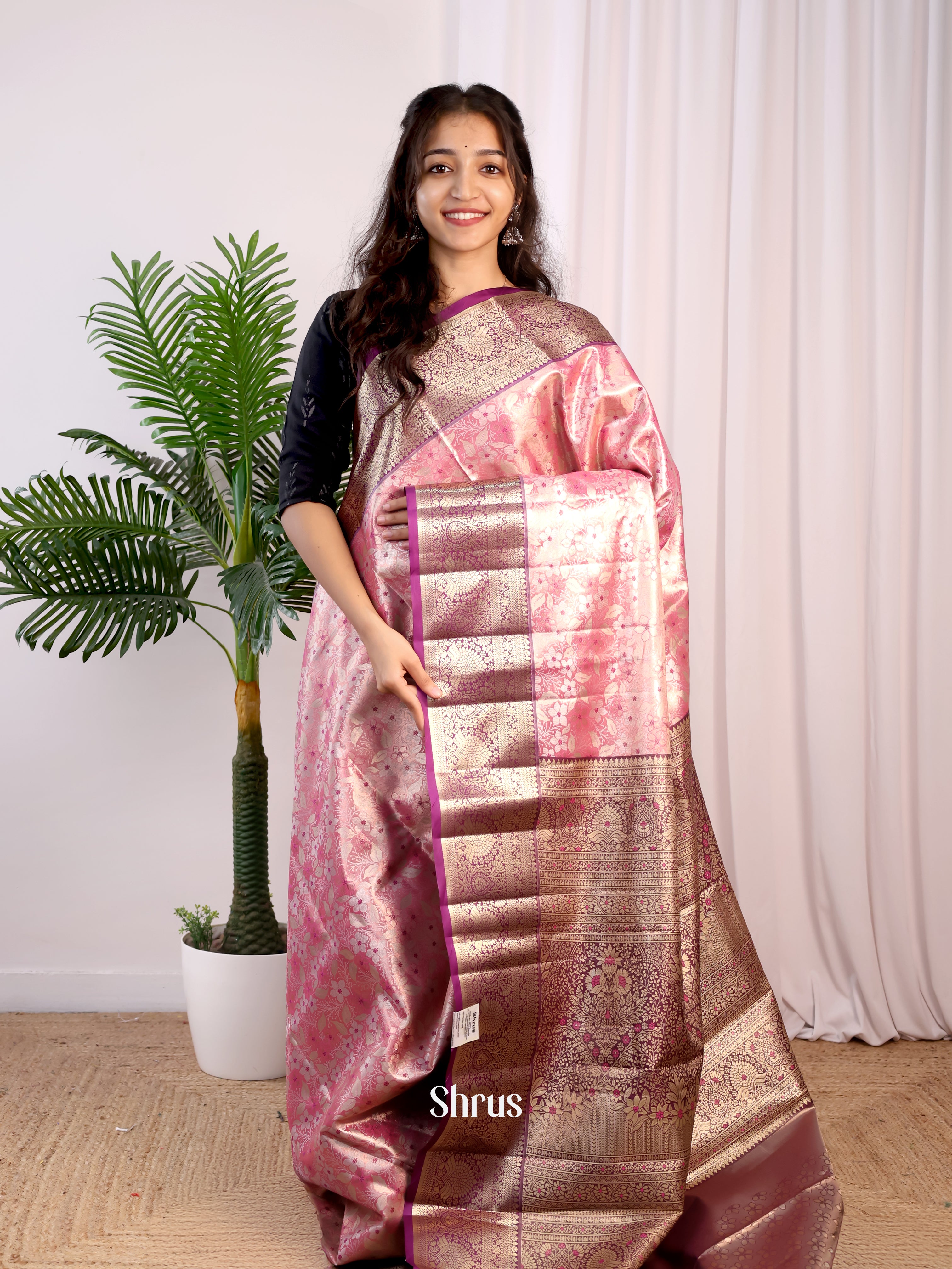 Pink & Purple - Kanchipuram-halfpure Saree