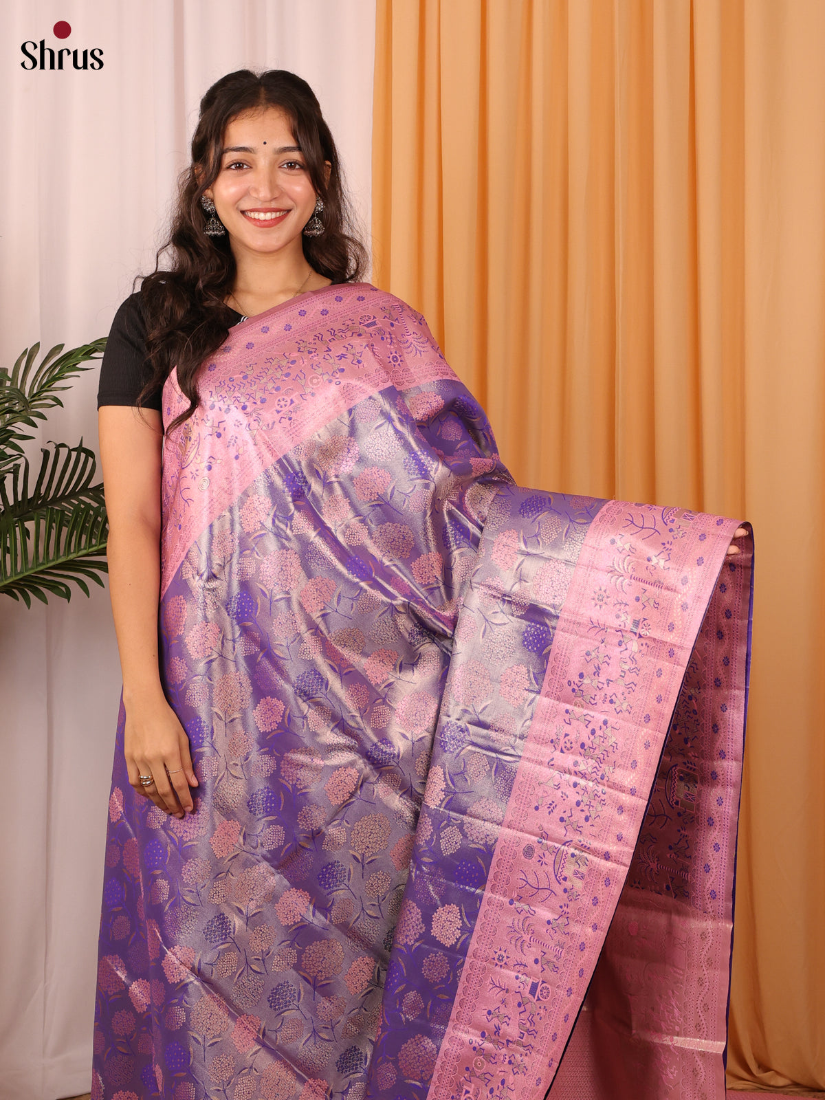 Purple & Pink - Kanchipuram-halfpure Saree