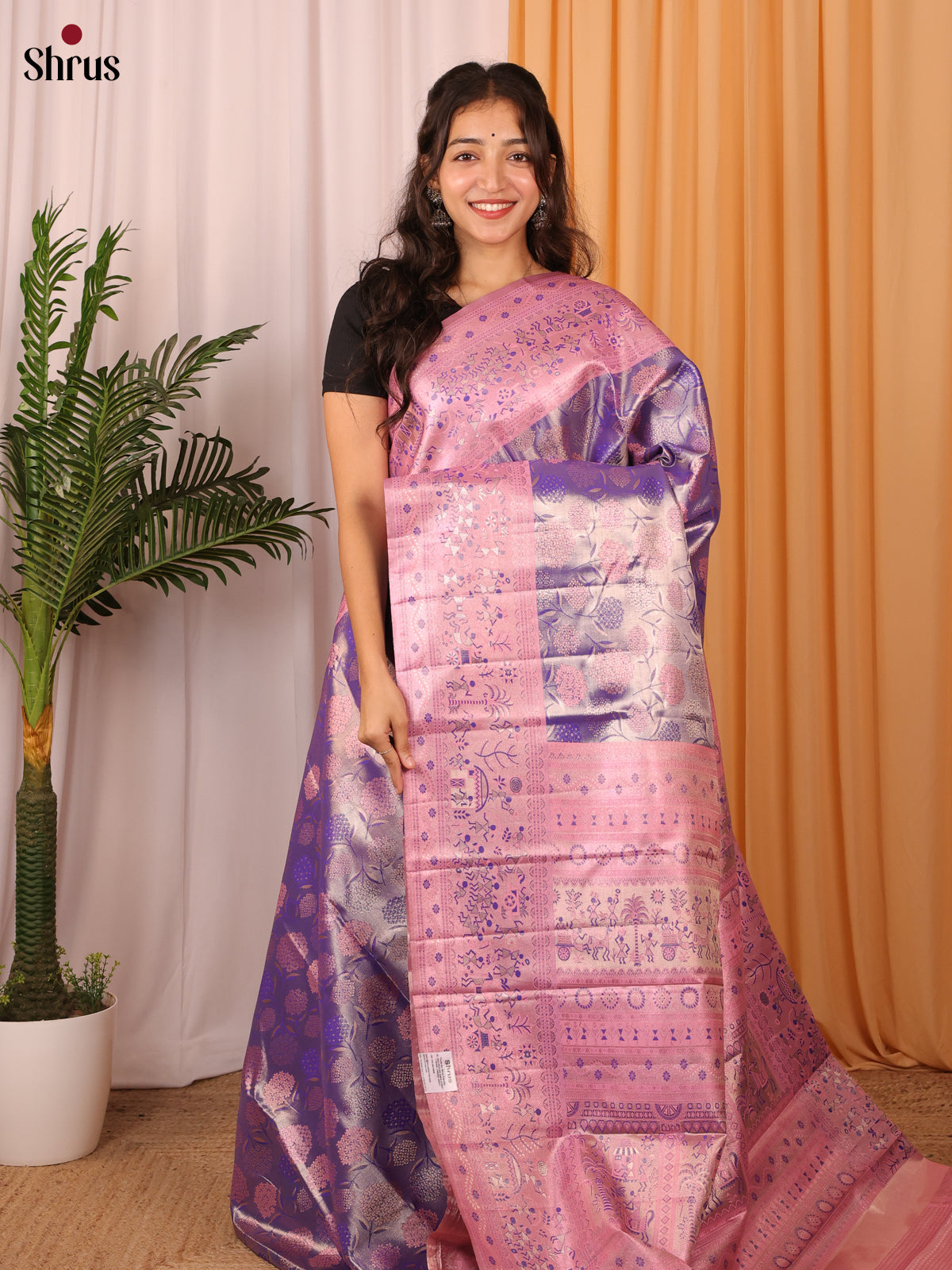 Purple & Pink - Kanchipuram-halfpure Saree