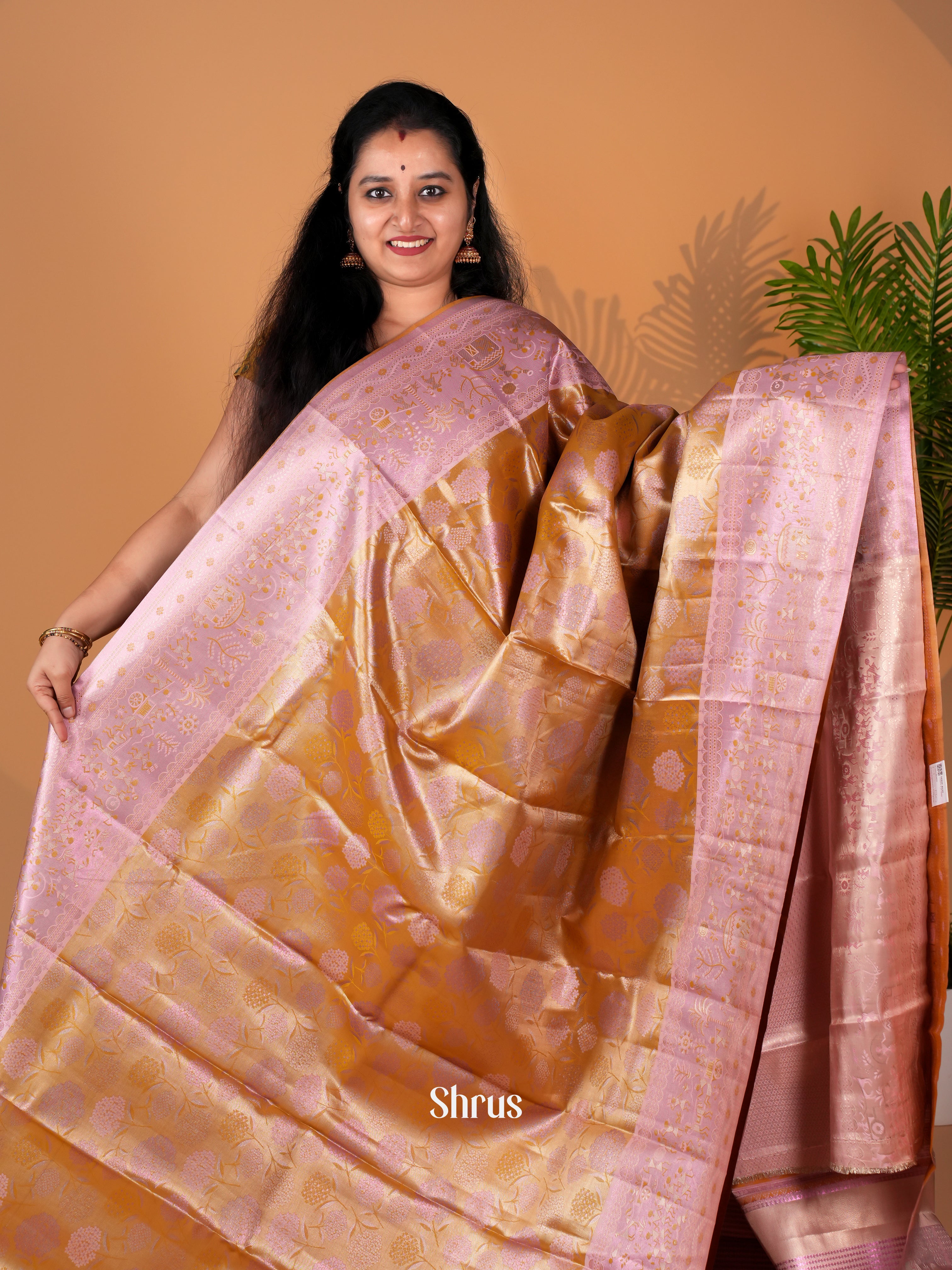 Dark Mustard & Purple- Kanchipuram-halfpure Saree