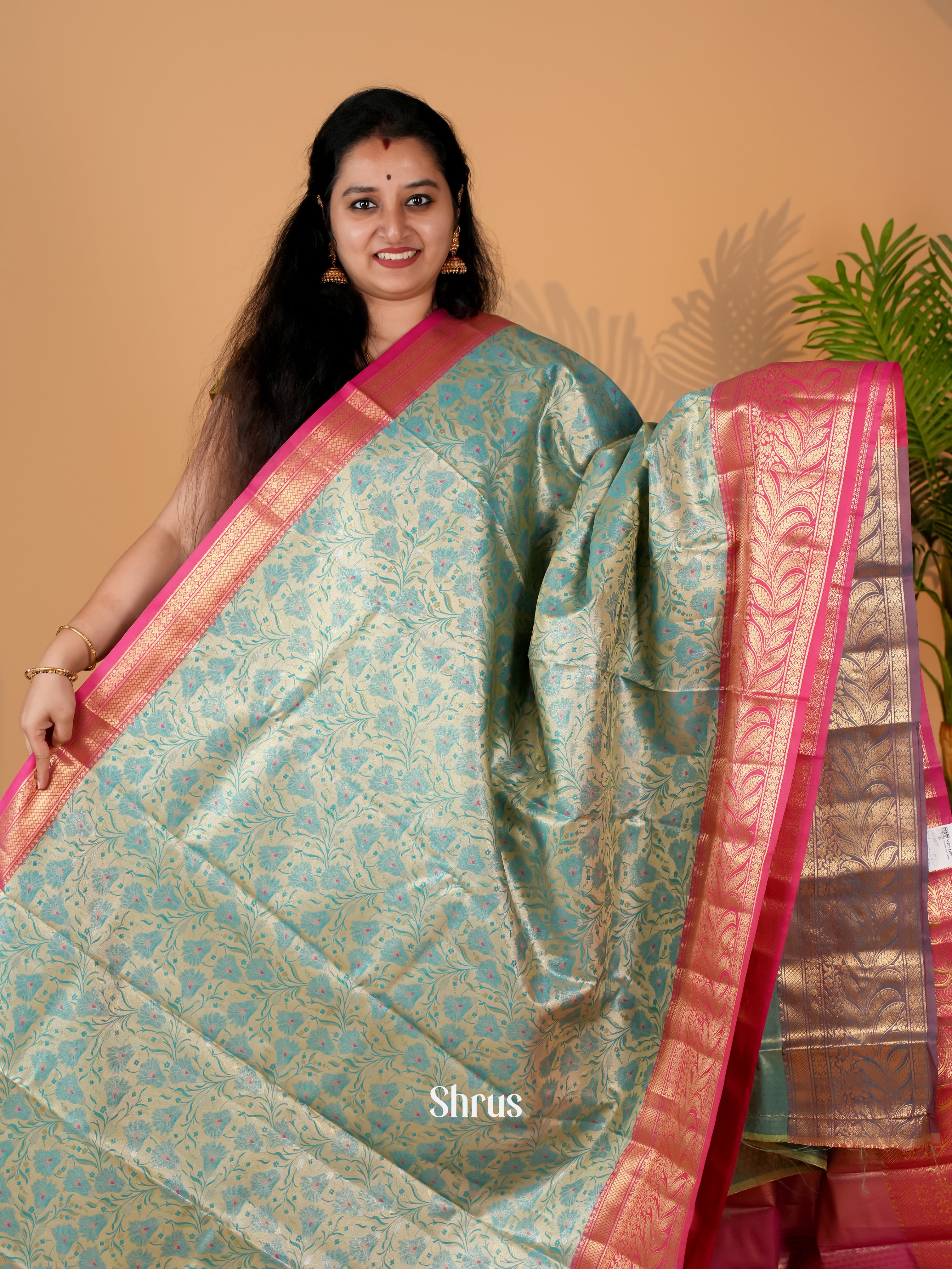 Green & Pink- Kanchipuram-halfpure Saree