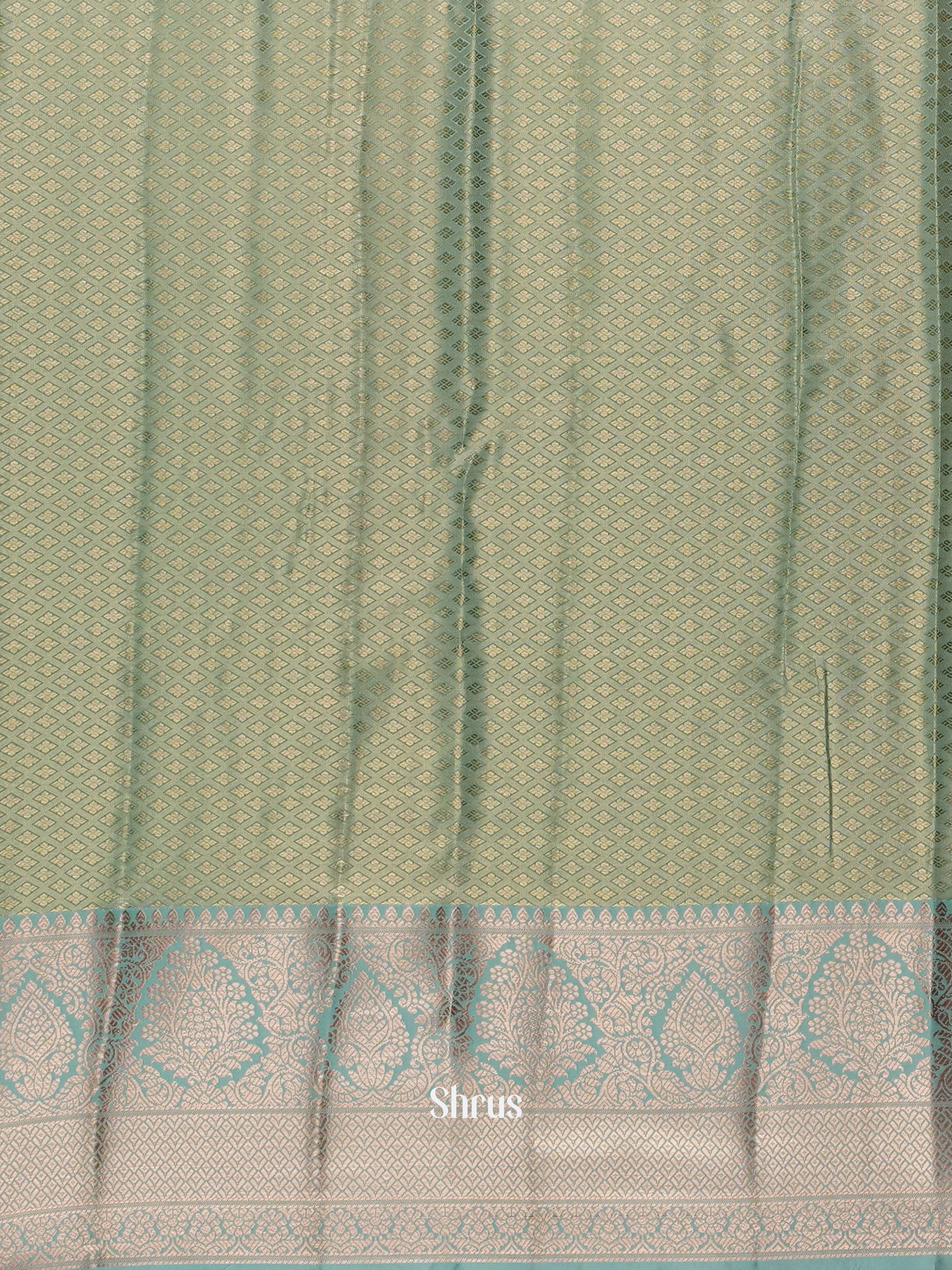 Peach & Green  - Kanchipuram-halfpure Saree