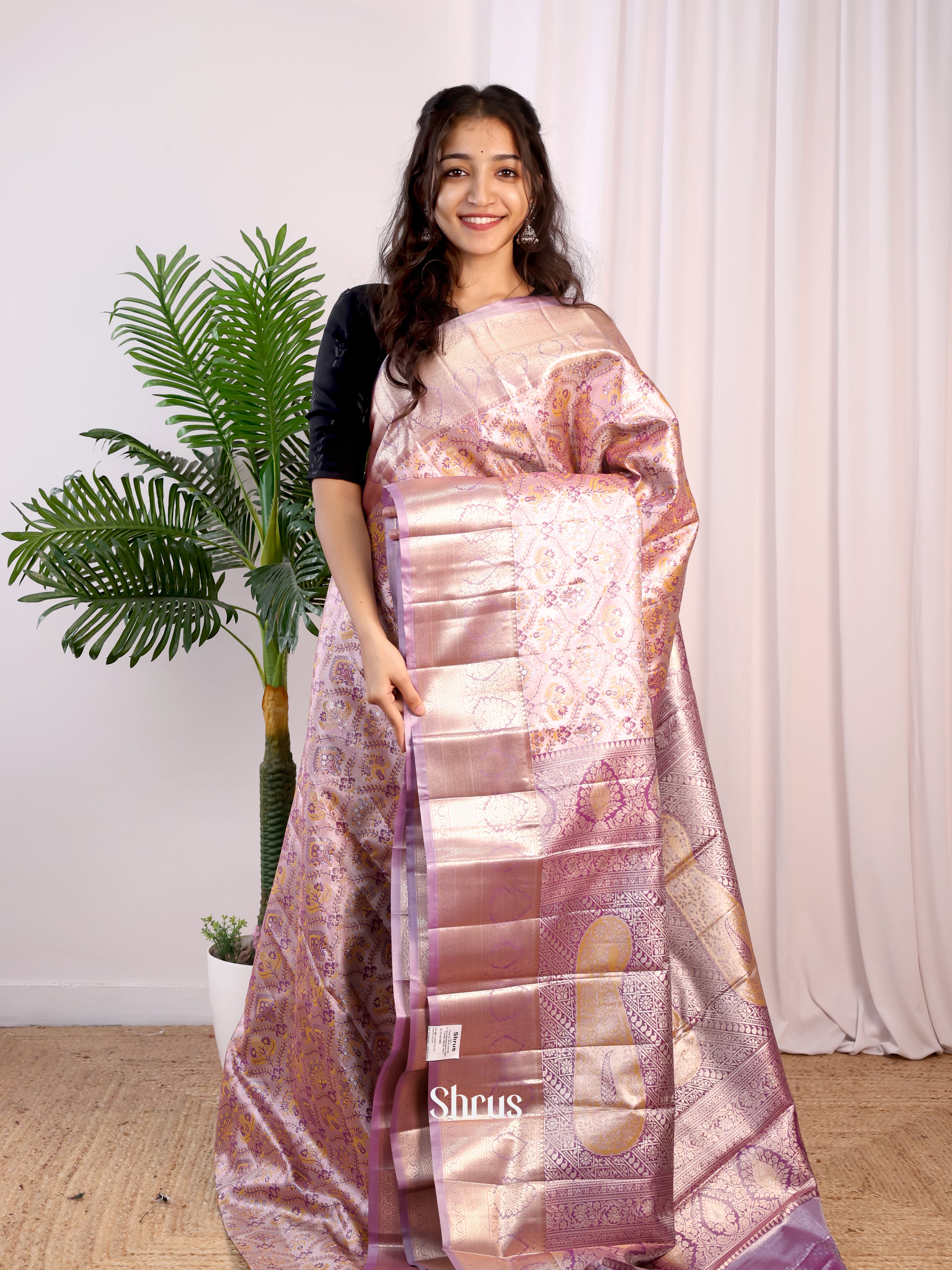 Purple - Kanchipuram-halfpure Saree