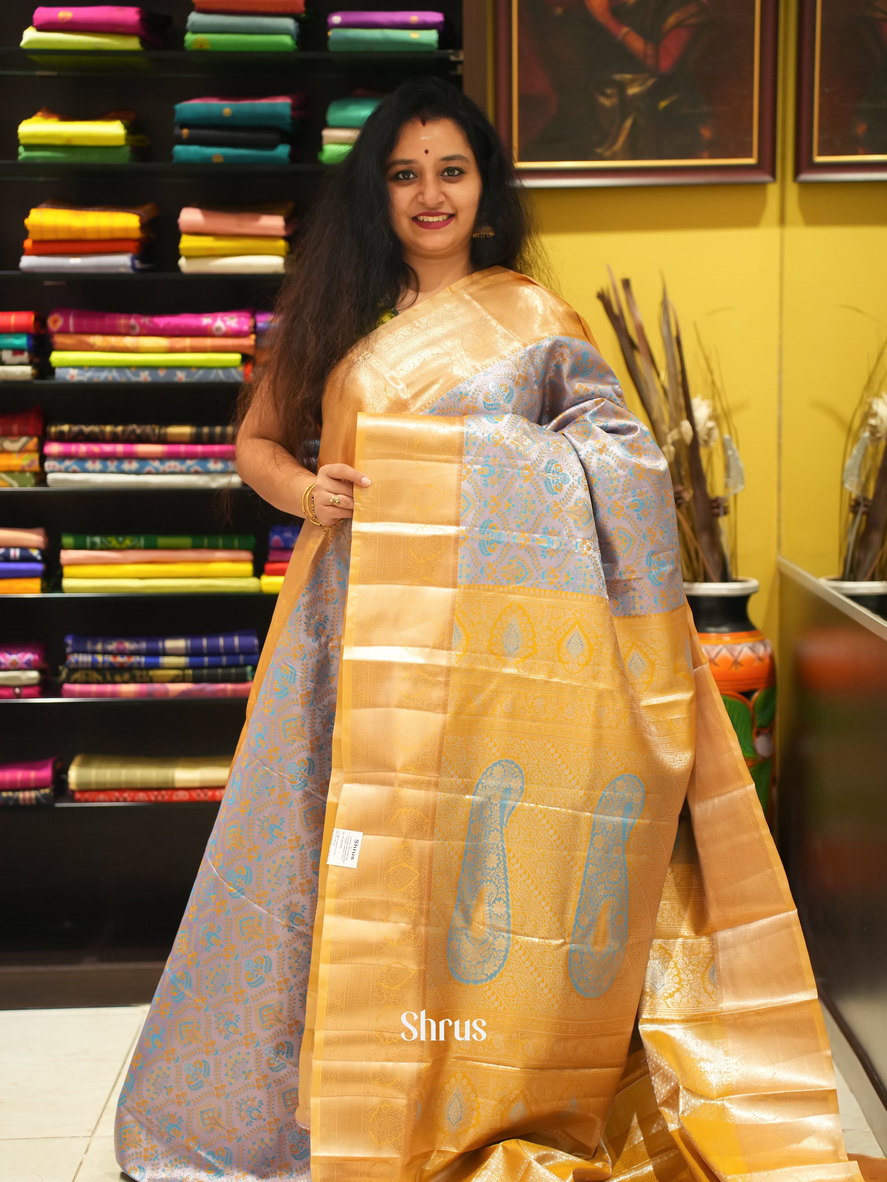 Purple & Gold - Kanchipuram-halfpure Saree