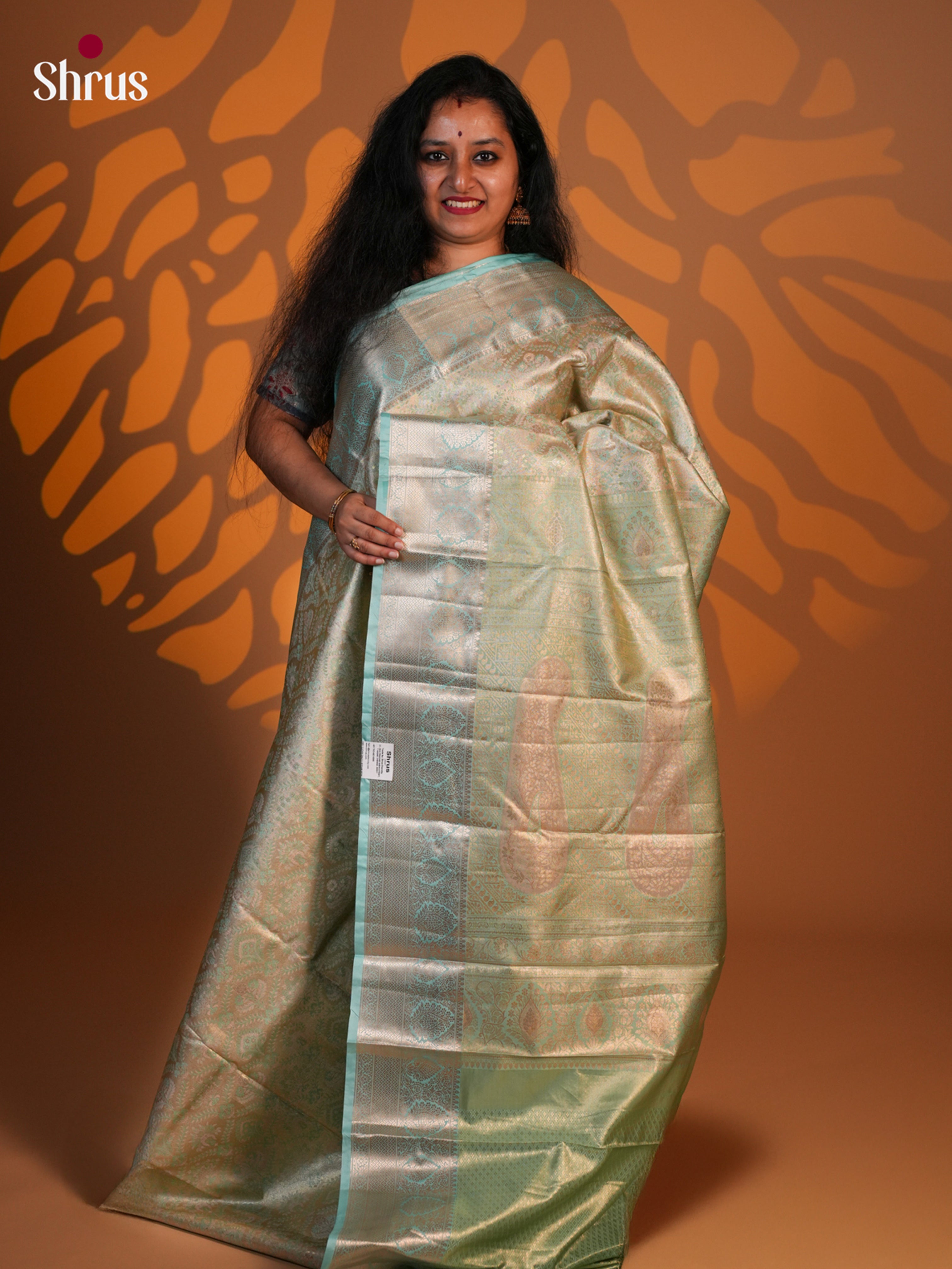 Green & Blue - Kanchipuram-halfpure Saree