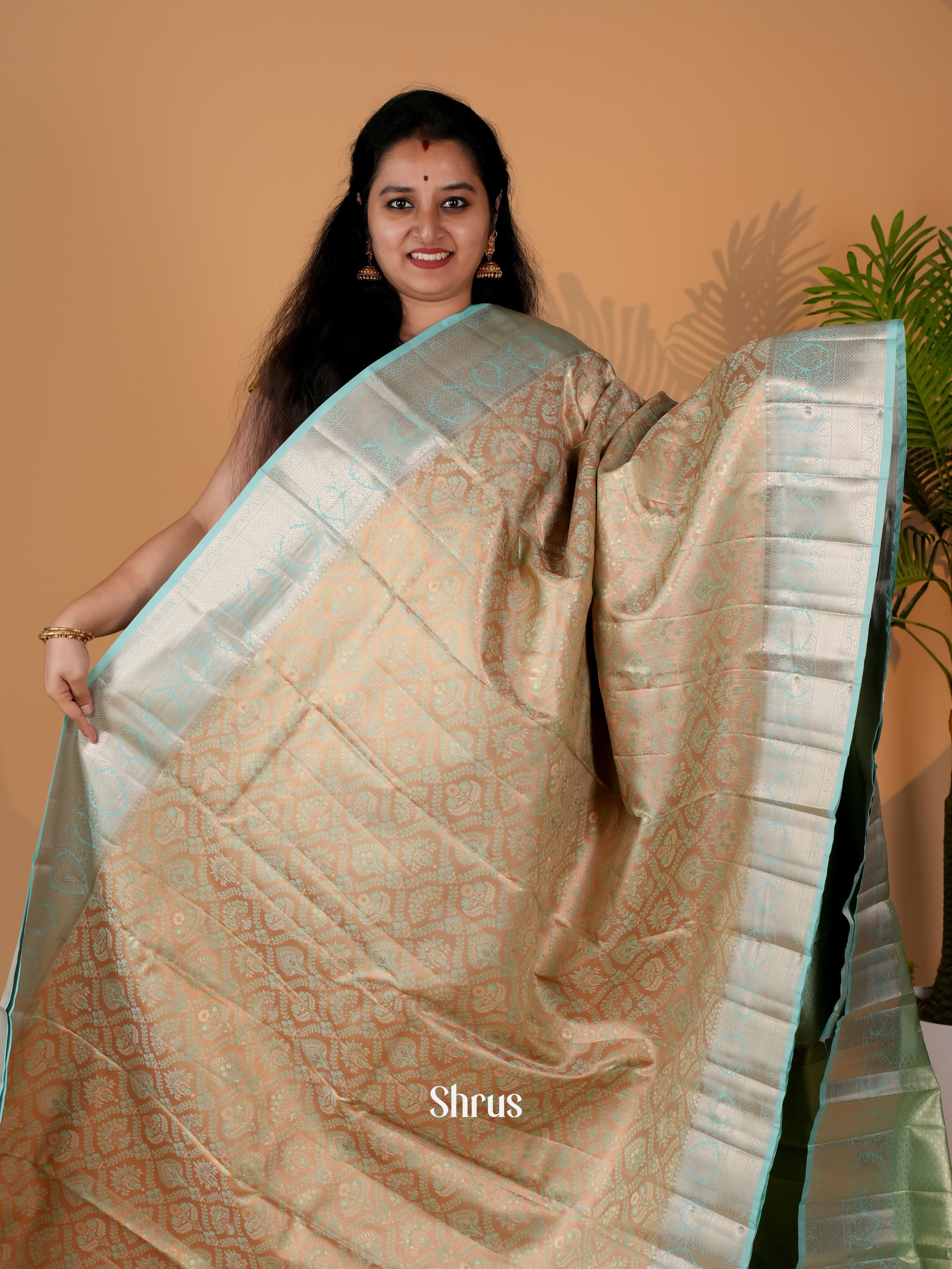 Copper & Green- Kanchipuram-halfpure Saree