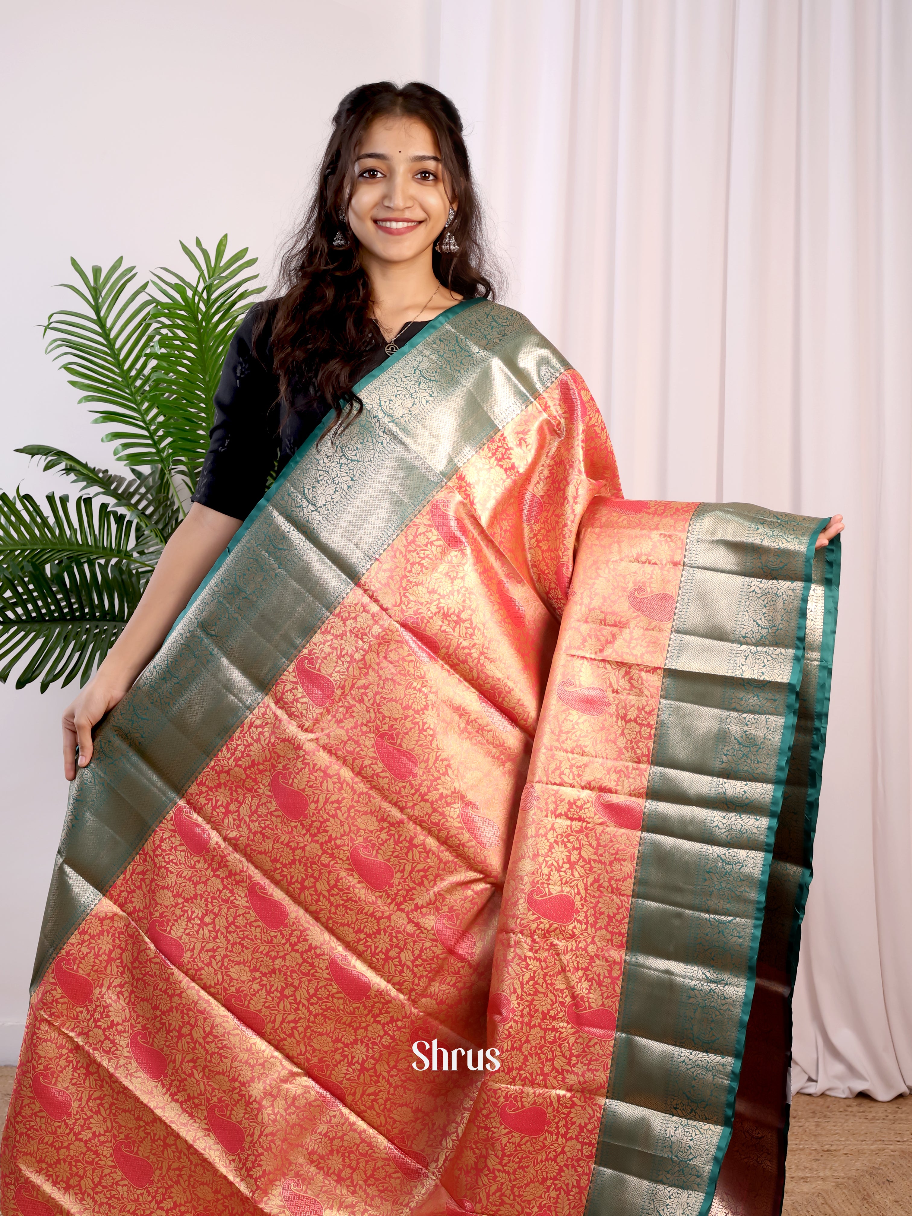 Pink & Green - Kanchipuram-halfpure Saree