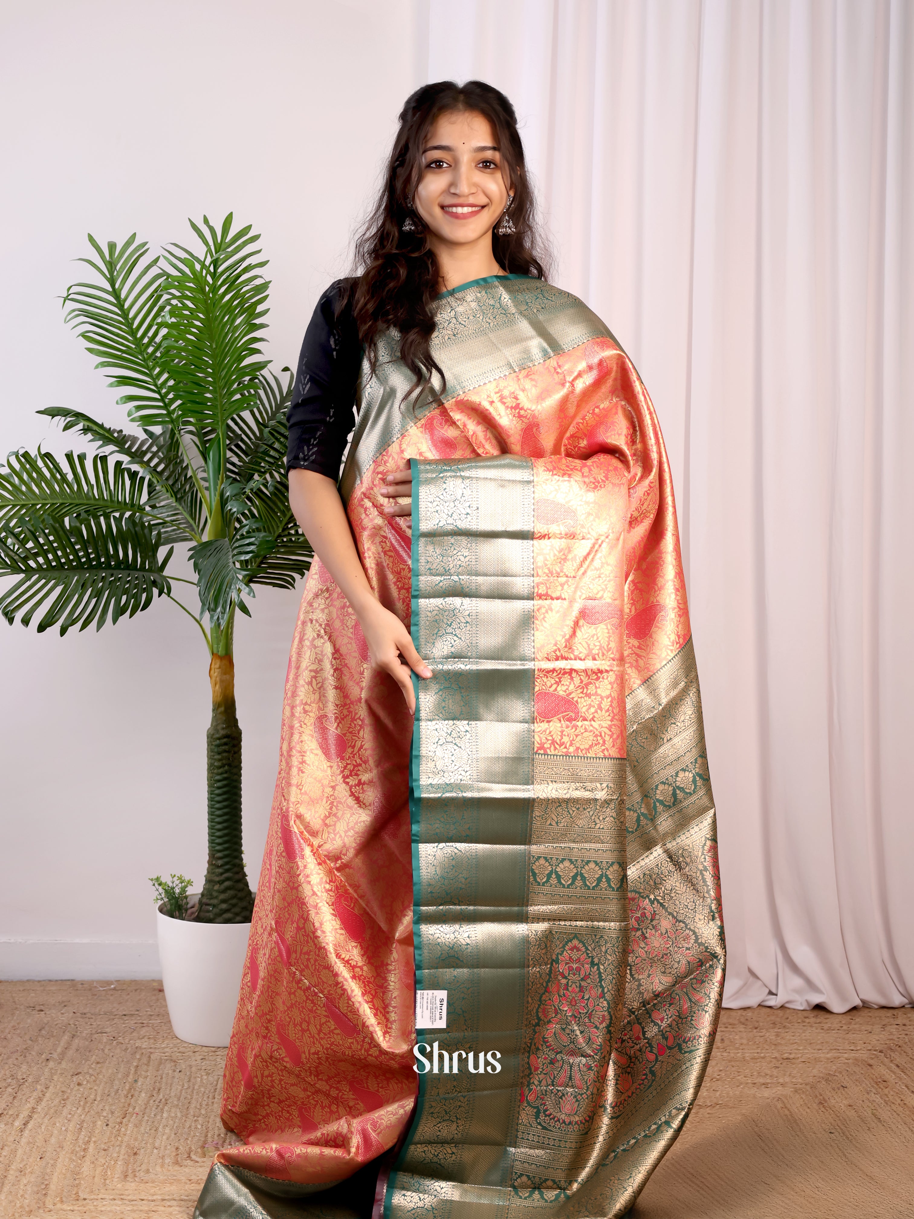 Pink & Green - Kanchipuram-halfpure Saree