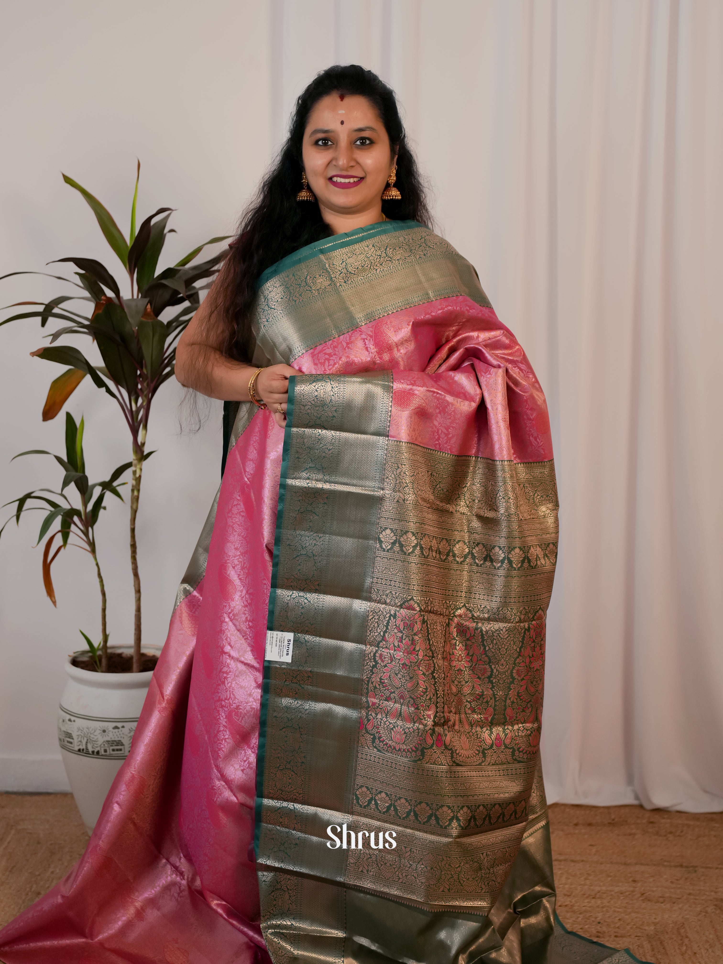 Pink & Green - Kanchipuram-halfpure Saree