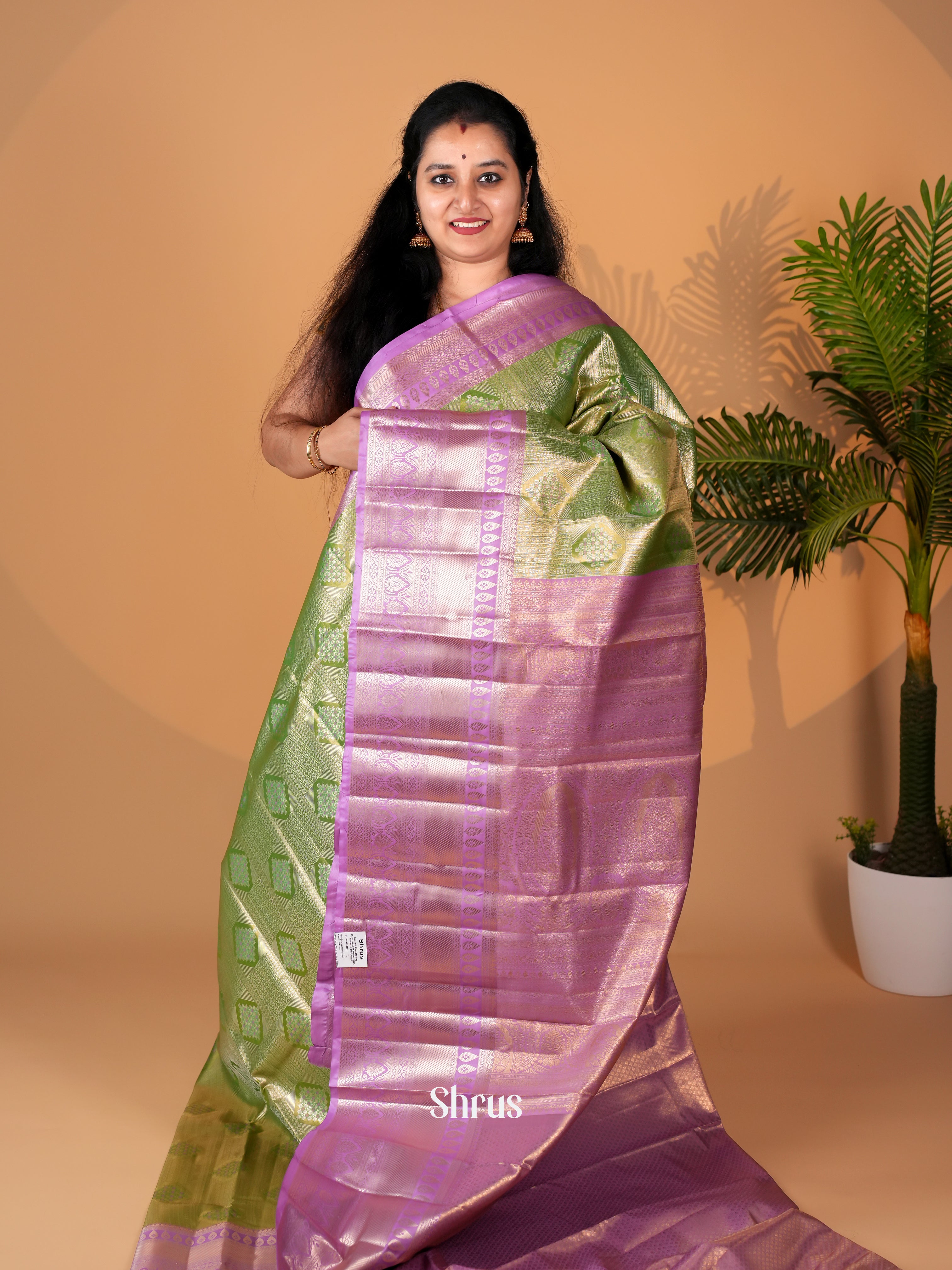 Green & Purple - Kanchipuram-halfpure Saree