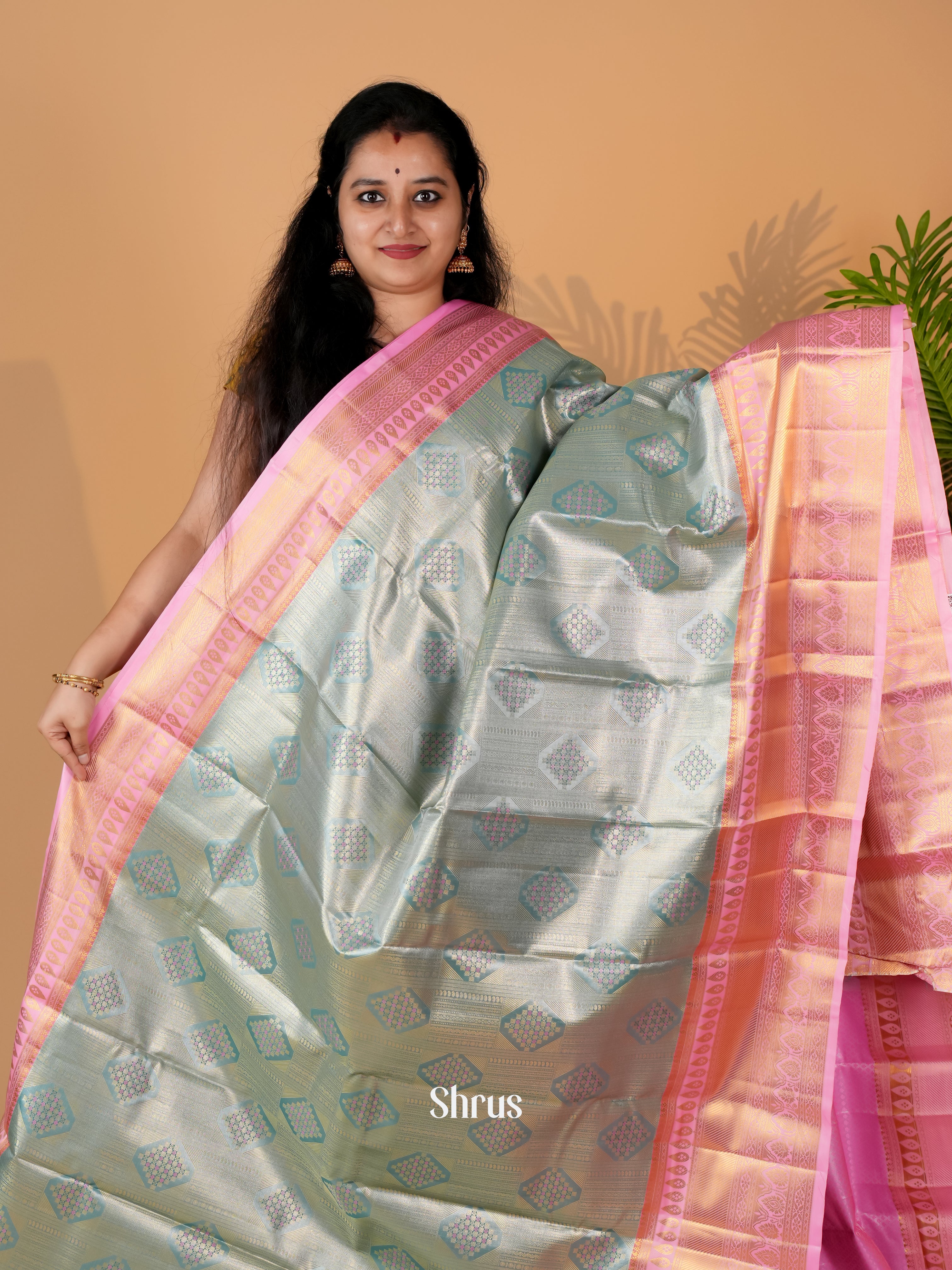 Blue & Pink - Kanchipuram-halfpure Saree