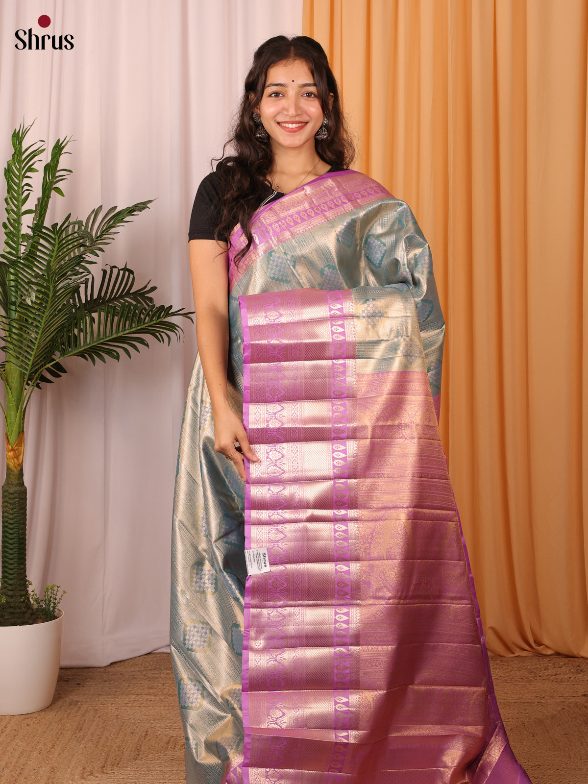 Blue & Pink - Kanchipuram-halfpure Saree