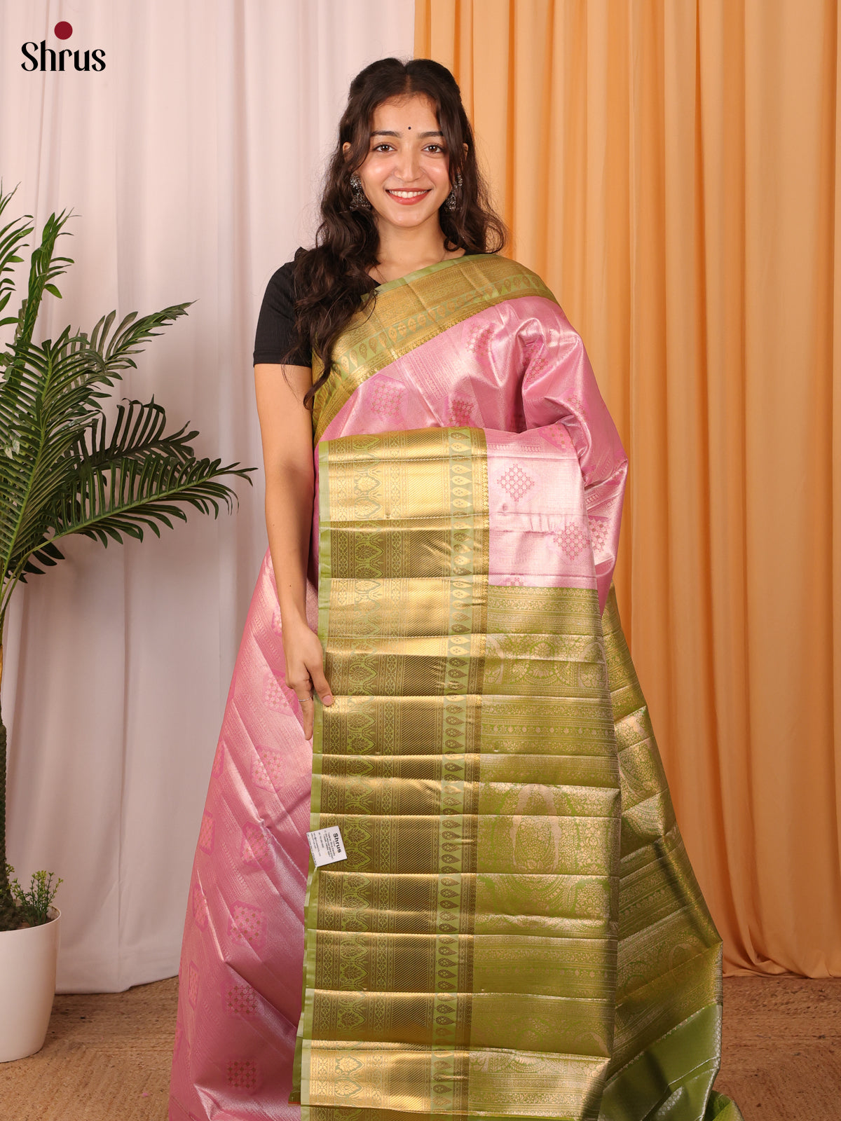 Pink & Green - Kanchipuram-halfpure Saree