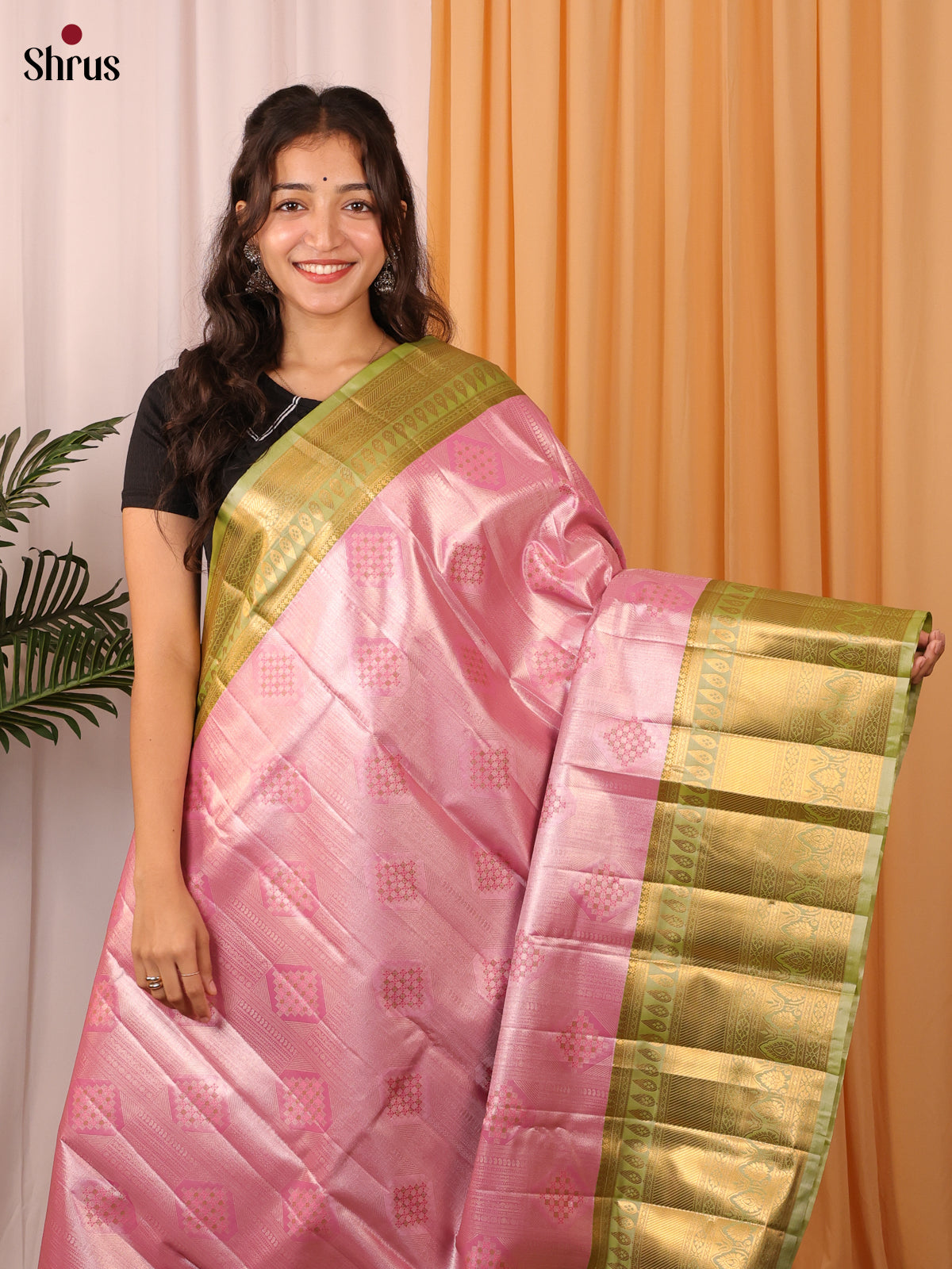 Pink & Green - Kanchipuram-halfpure Saree