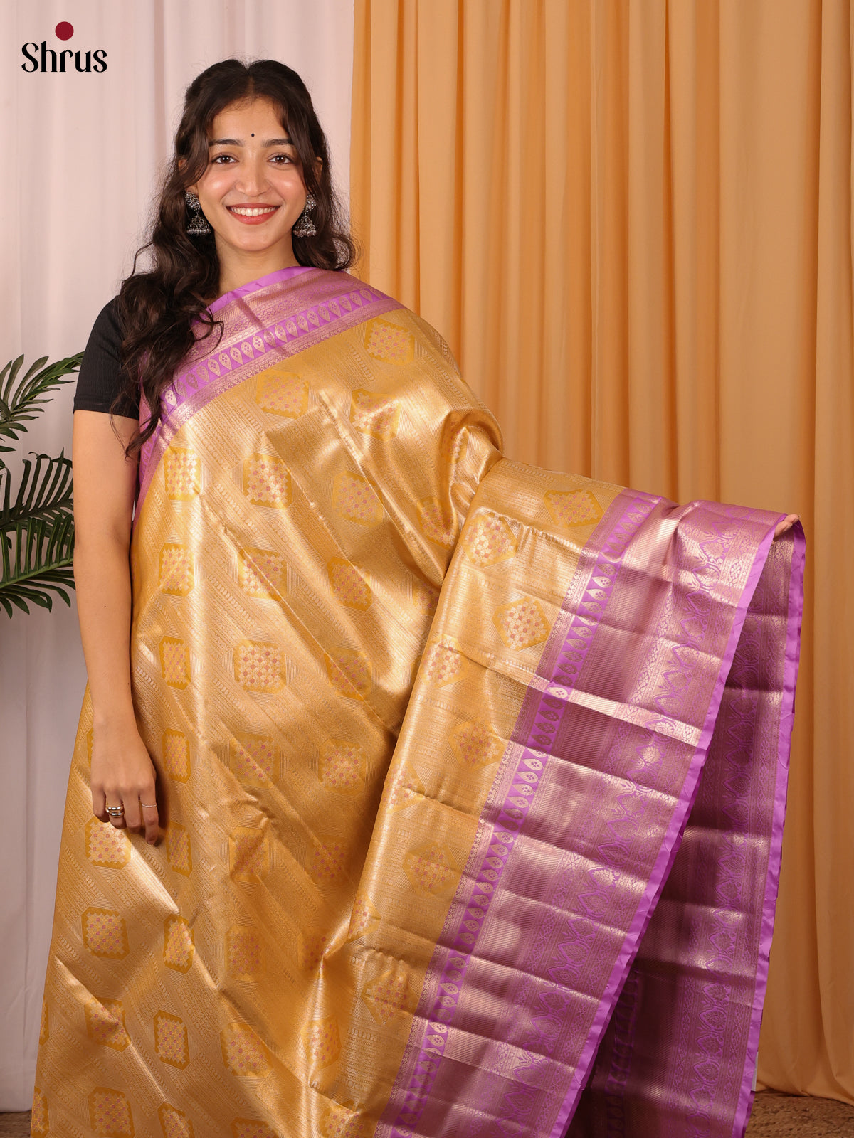 Gold & Purple - Kanchipuram-halfpure Saree