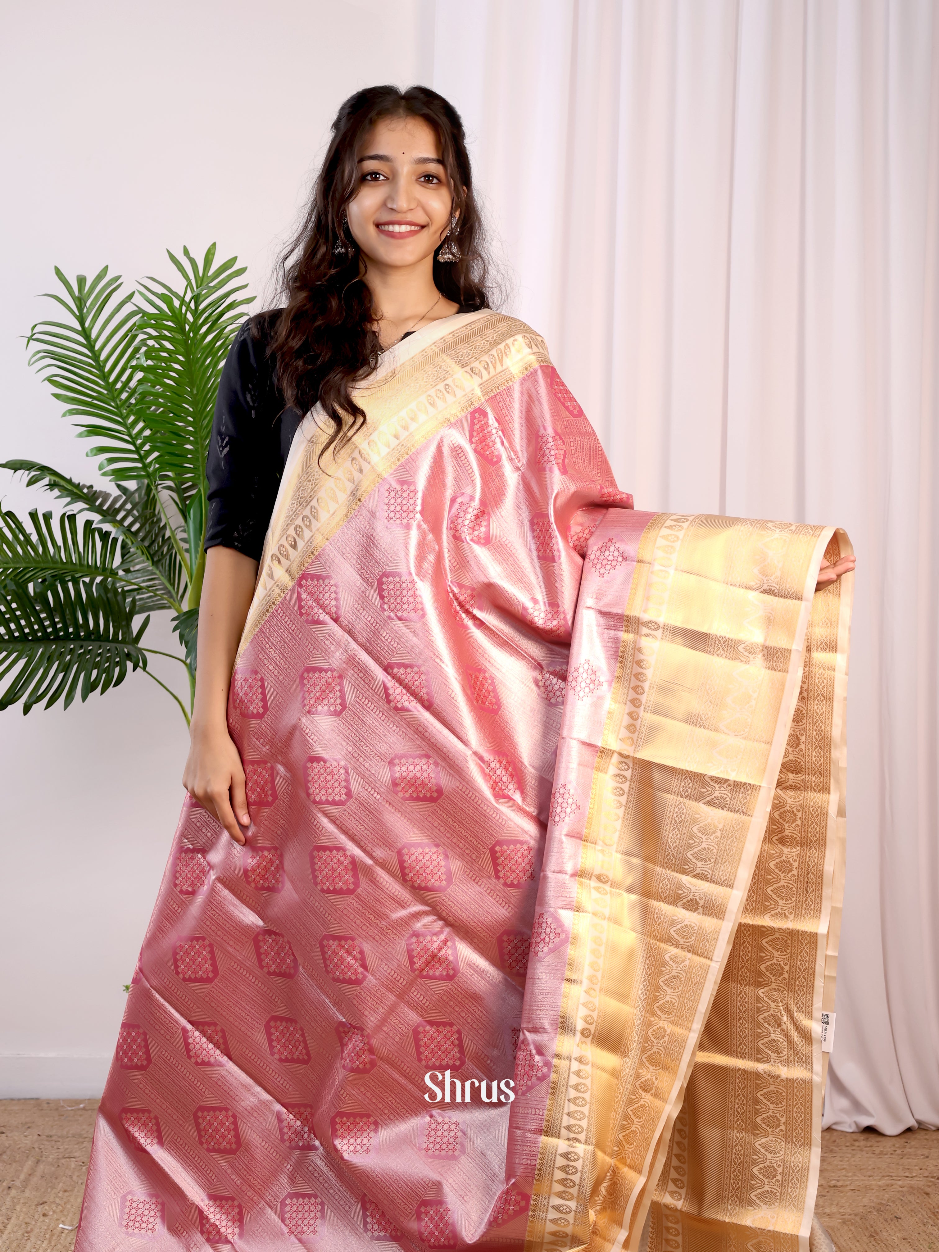 Pink & Cream - Kanchipuram-halfpure Saree