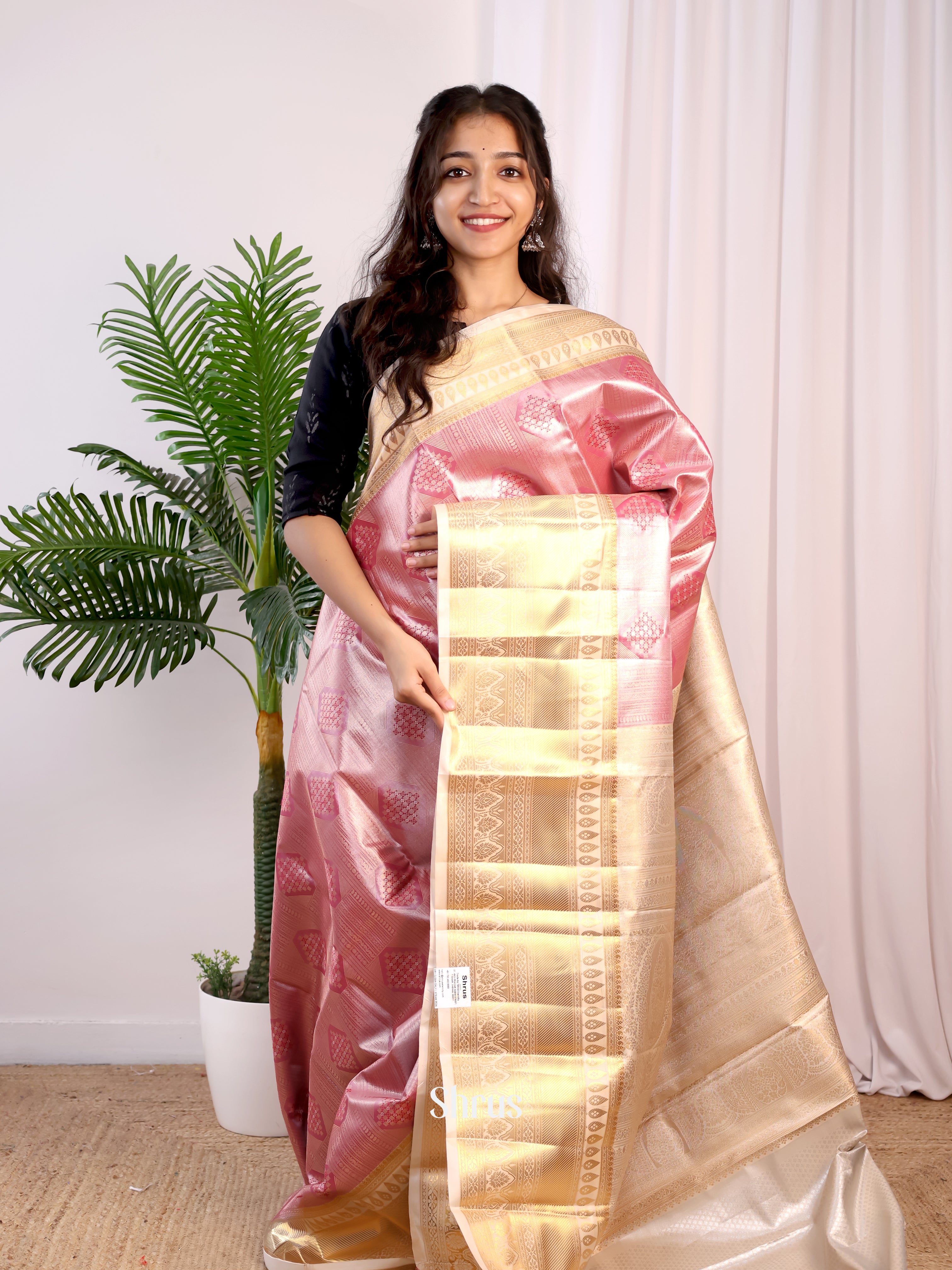 Pink & Cream - Kanchipuram-halfpure Saree