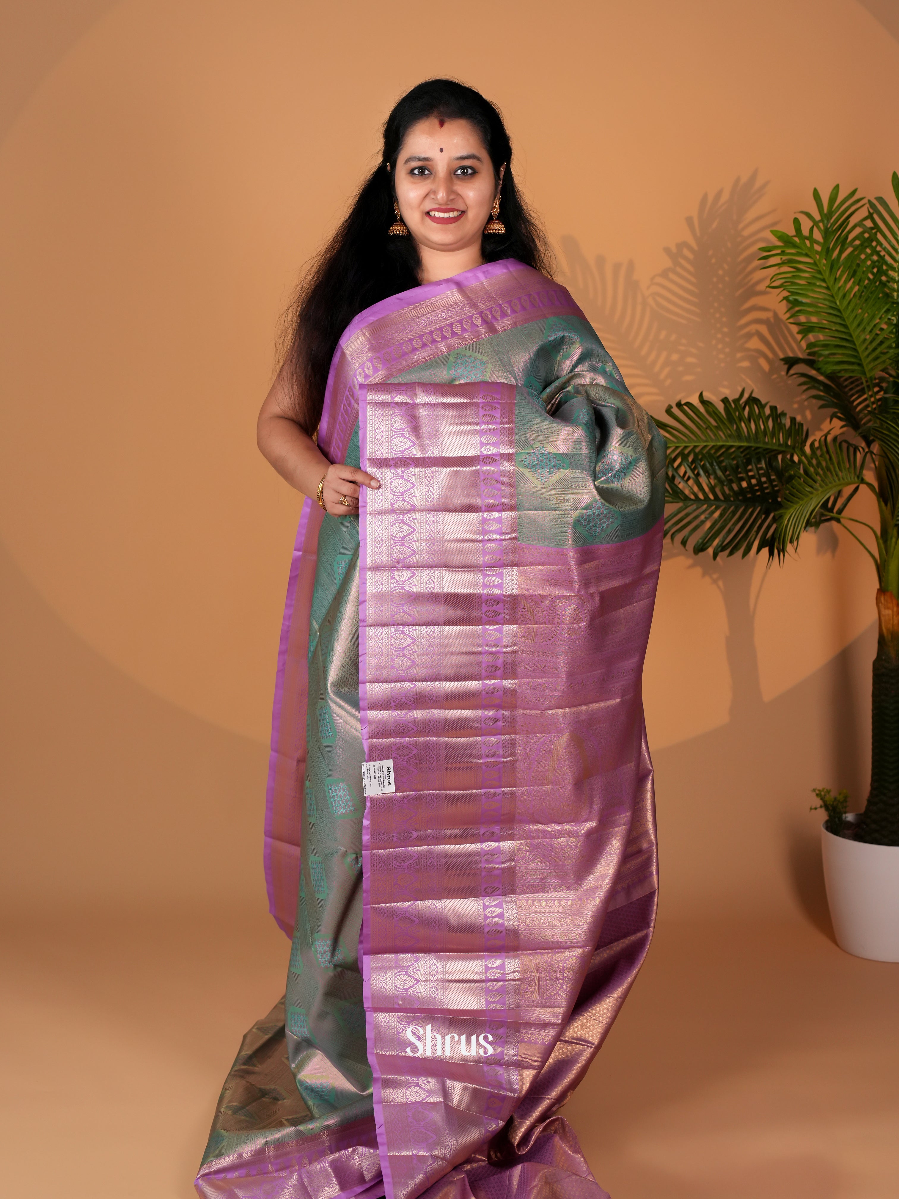 Green & Purple- Kanchipuram-halfpure Saree