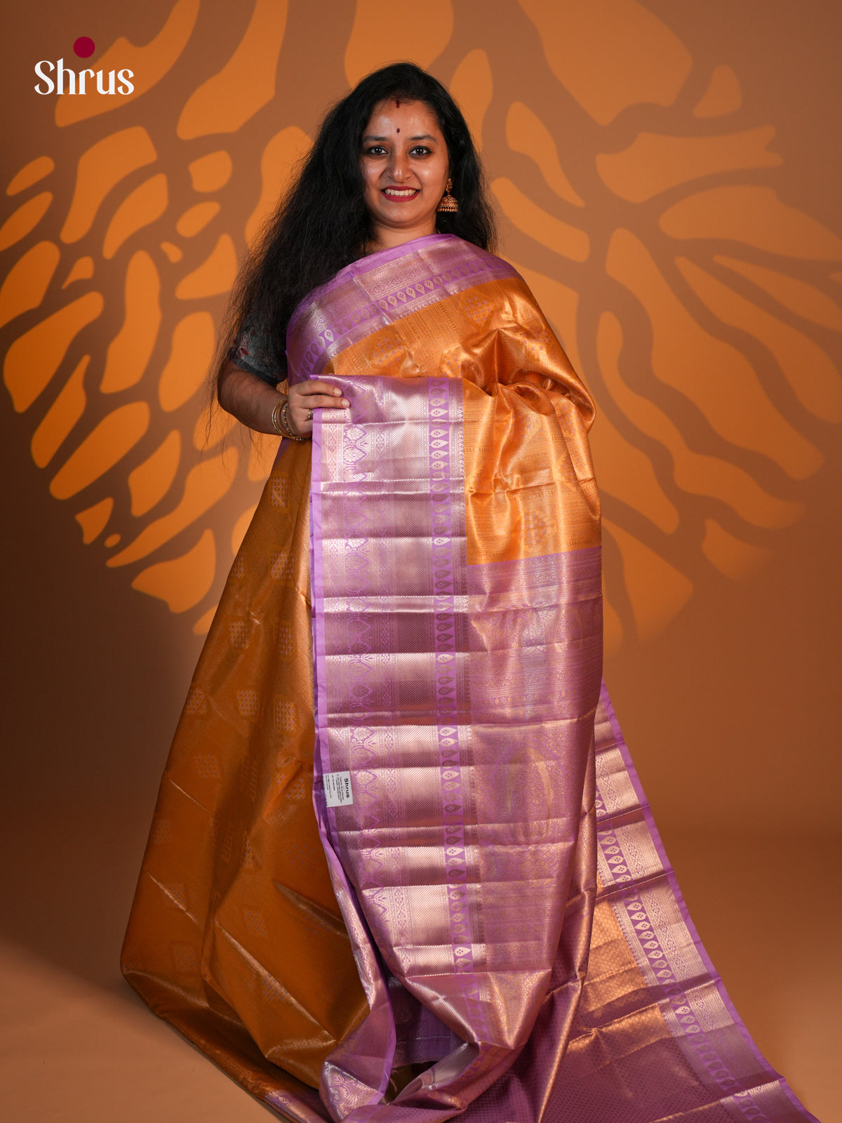 Orange & Purple - Kanchipuram-halfpure Saree