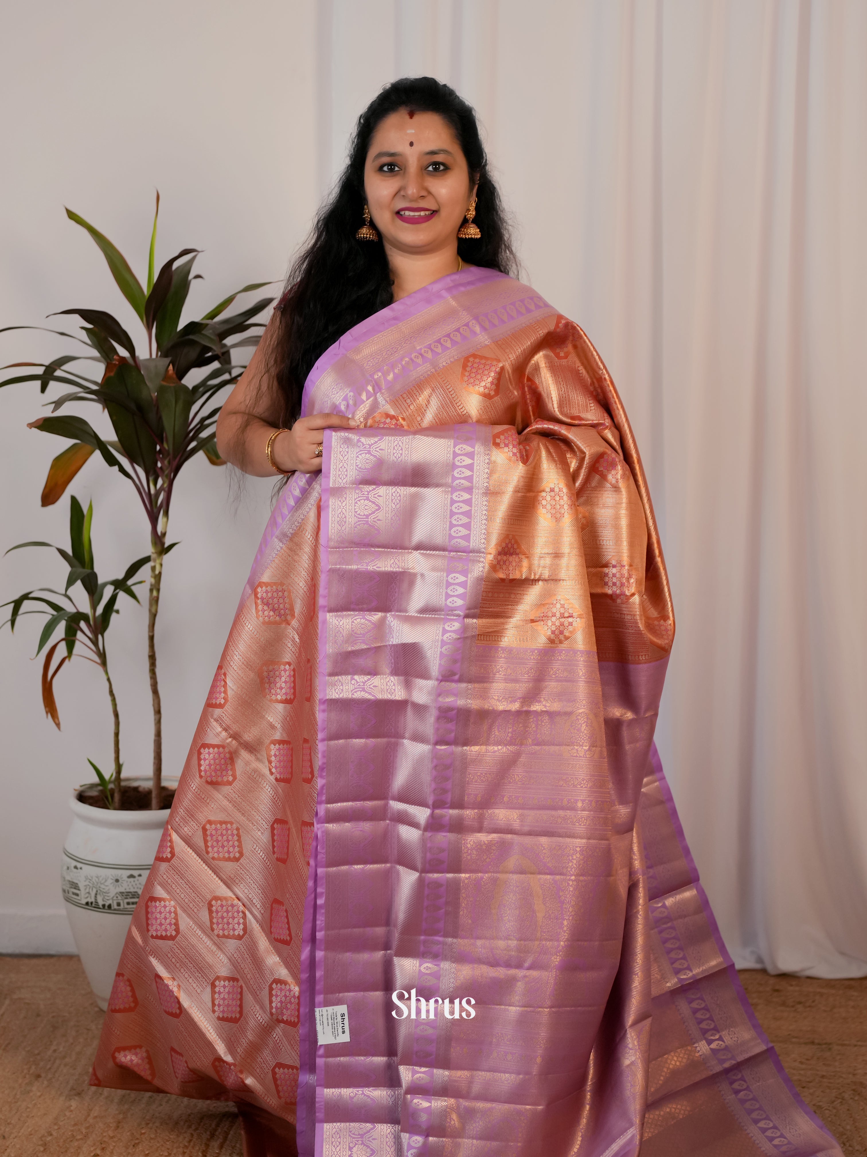 Brick & Purple - Kanchipuram-halfpure Saree