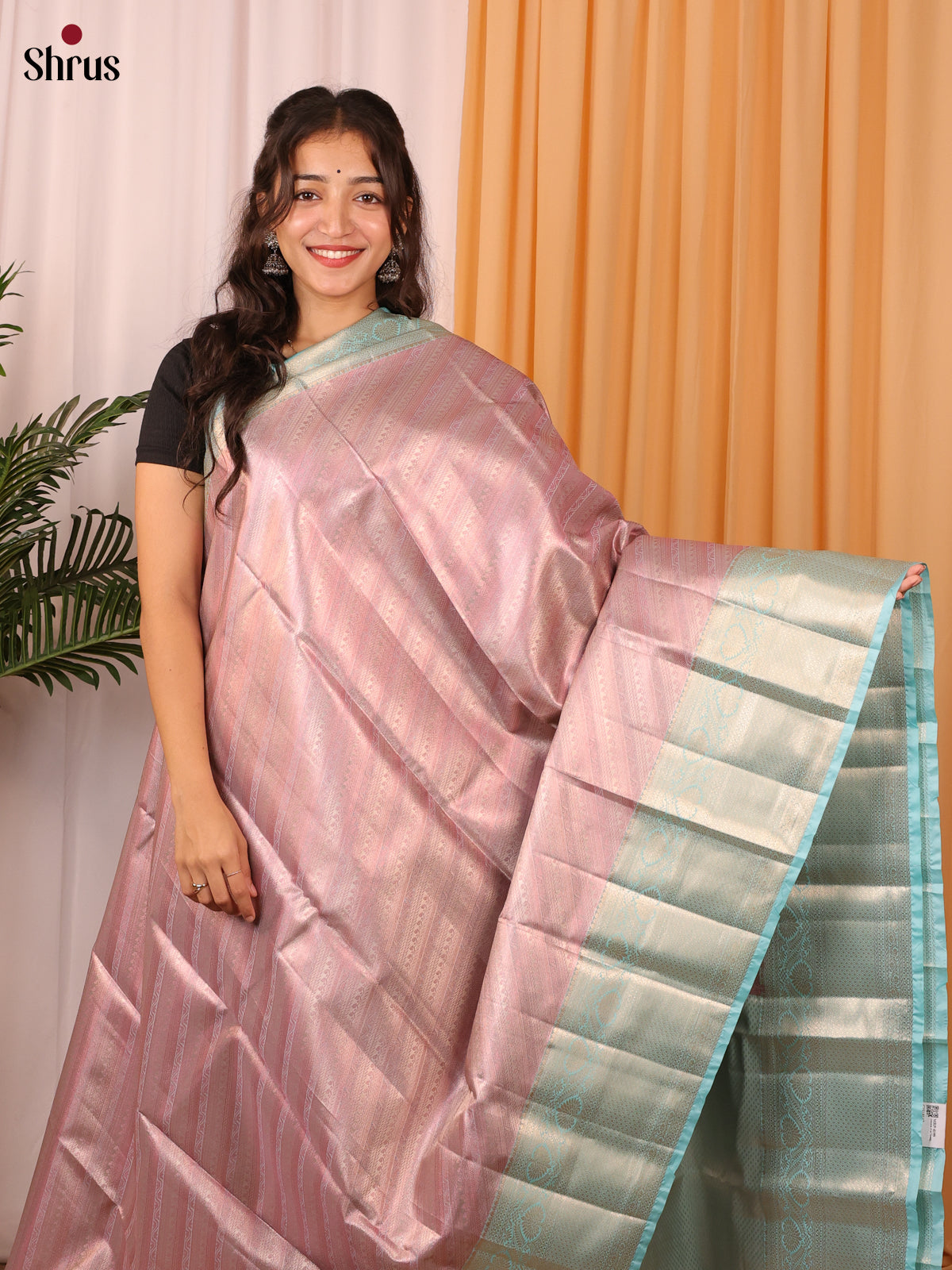 Pastel Pink & Blue - Kanchipuram-halfpure Saree