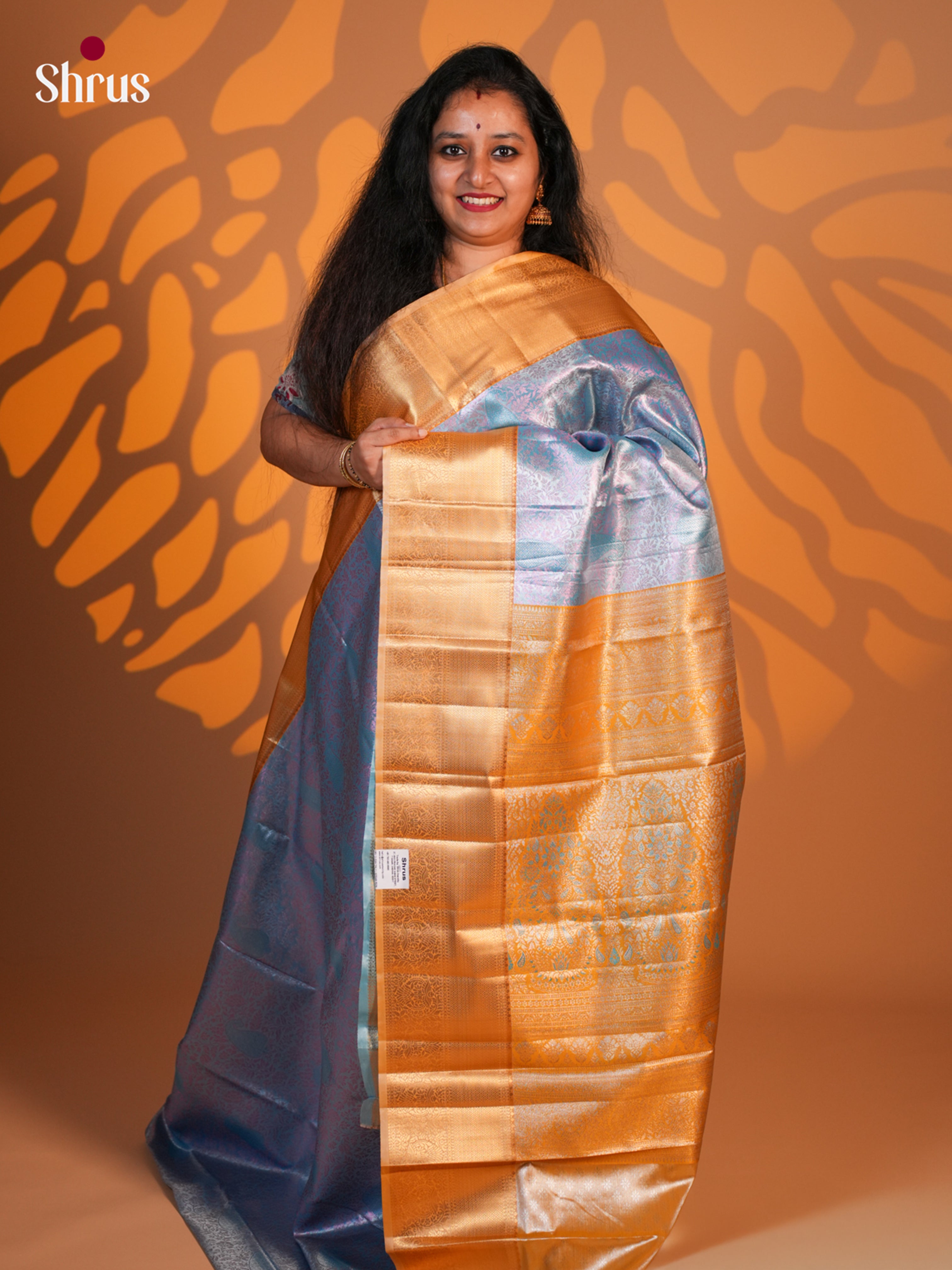 Blue & Mustard - Kanchipuram-halfpure Saree