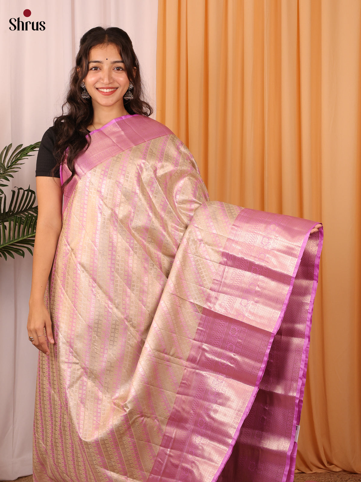 Golden & Pink - Kanchipuram-halfpure Saree